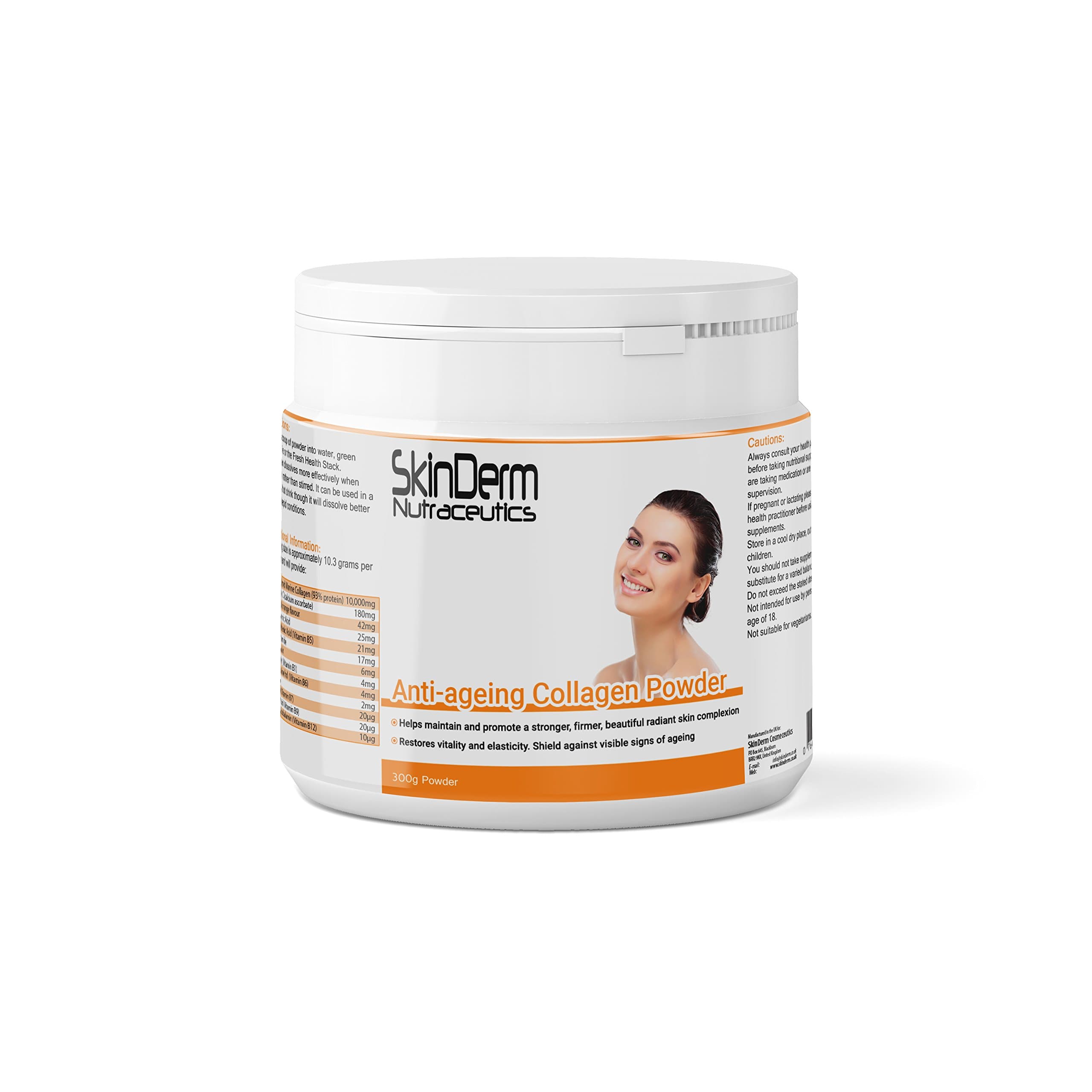 Premium Marine Collagen Powder with Essential Vitamins & Hyaluronic Acid | 300g | Skin Support Liquid Drink Powder Supplement