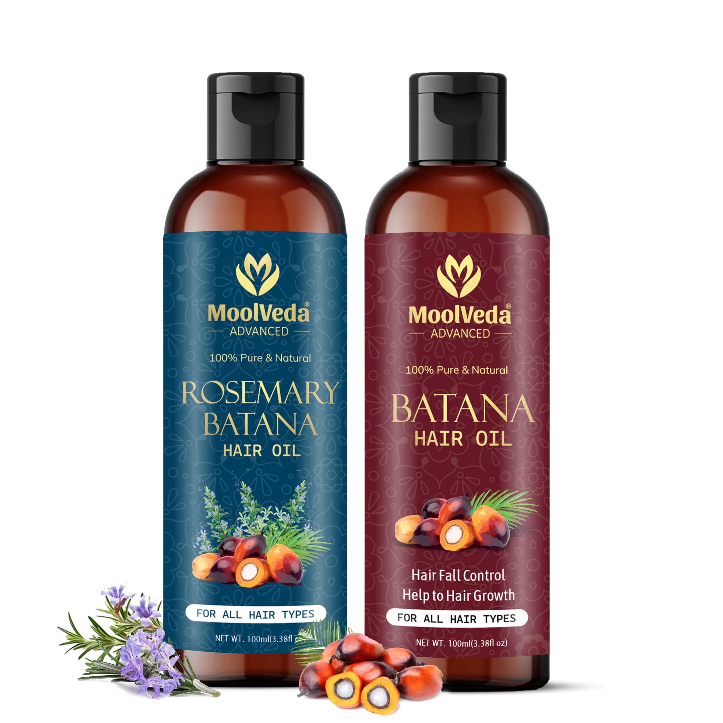 Pure Batana & Rosemary Batana Oil Special Combo for Hair Growth By Dr Sebi Sourced From Honduras | Promotes Thicker, Shiny, Stronger & Healthy Hair | Hair Fall Control (Each 100 ml)