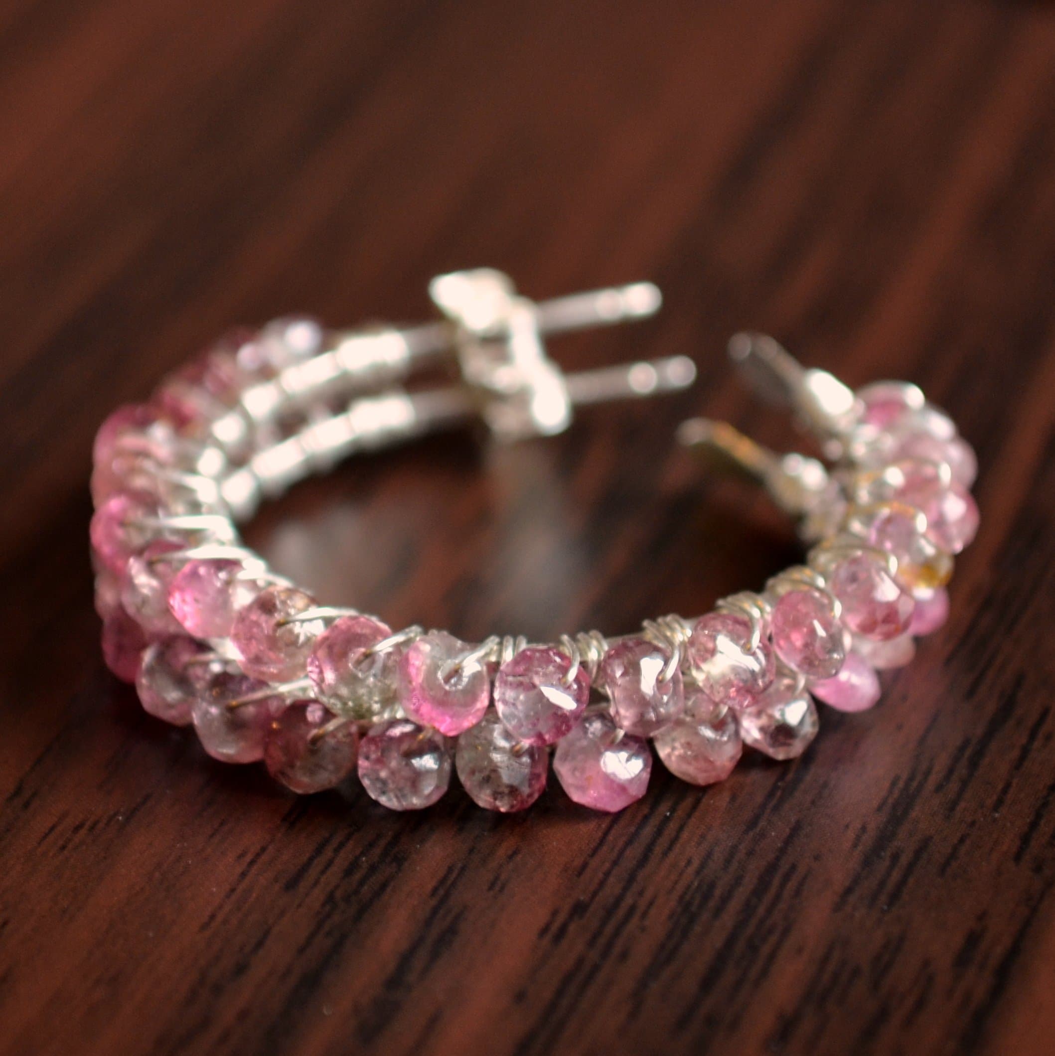 Watermelon Tourmaline Hoop Earrings Sterling Silver