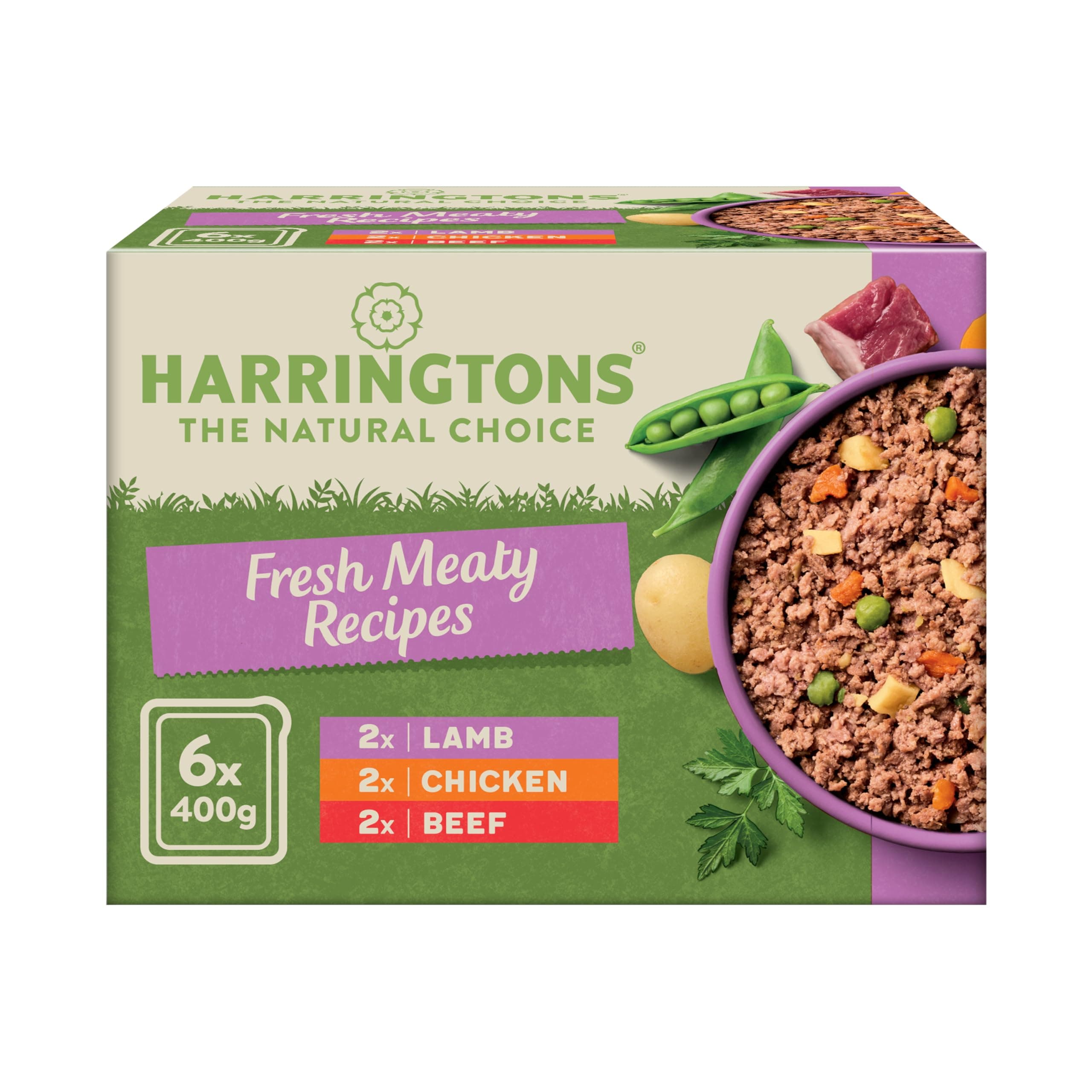 Harringtons Complete Wet Tray Grain Free Hypoallergenic Adult Dog Food Meaty Pack 6x400g - Chicken, Beef & Lamb - Made with All Natural Ingredients