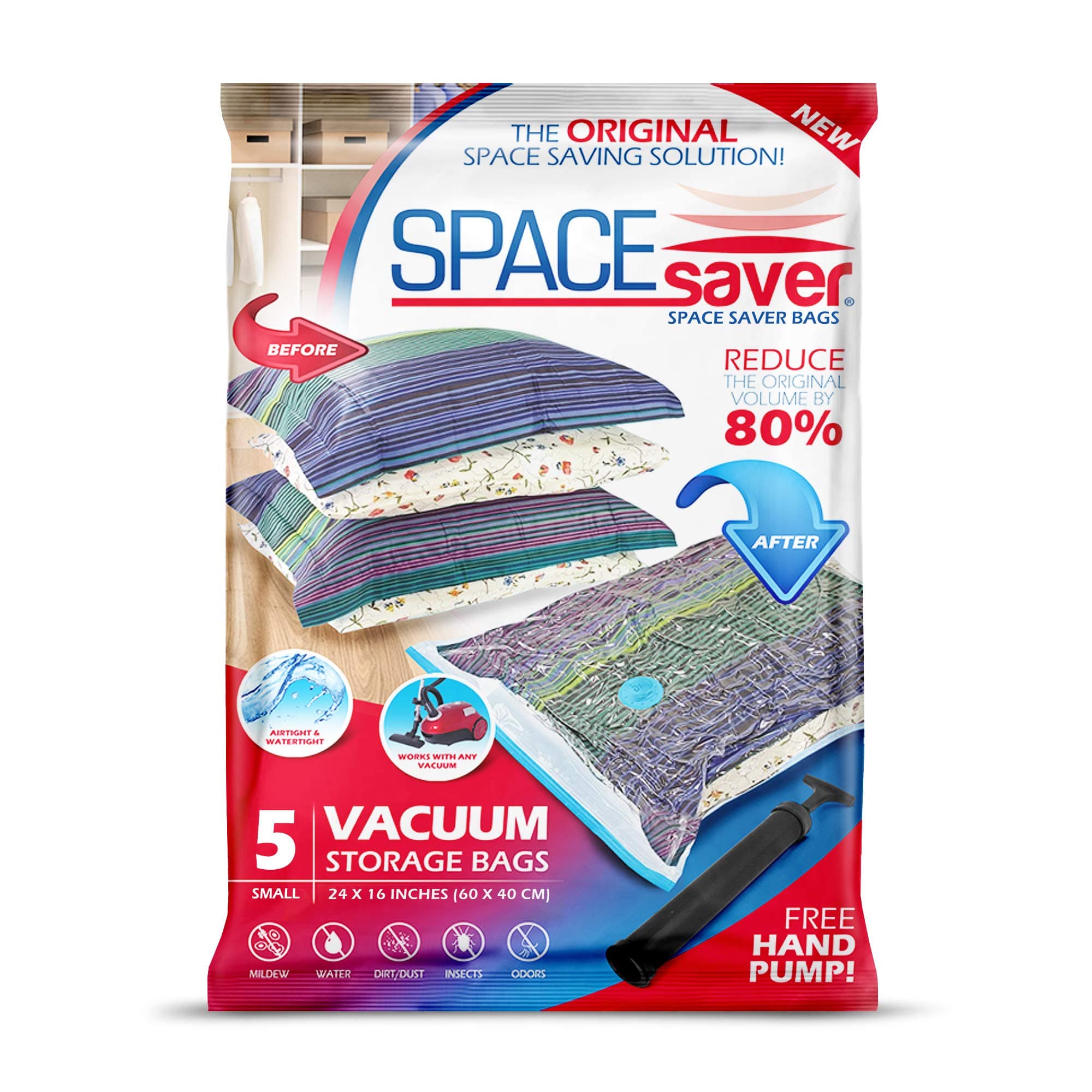5 Pack Small Vacuum Storage Bags for Comforters, Blankets & Clothes – Vacuum Sealed Compression Bags with Hand Pump – Space Saver Storage Bags for Bedding, Moving, Travel & Organization