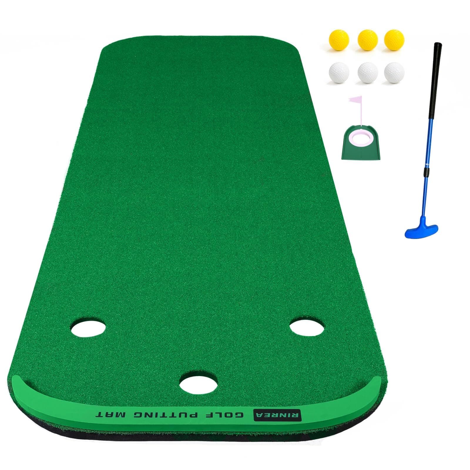 Golf Putting Mat, Golf Putting Green for Indoor/Outdoor, Golf Practice Mat with 1 Putter, 6 Golf Balls, 1 Movable Cup, and 1 Border