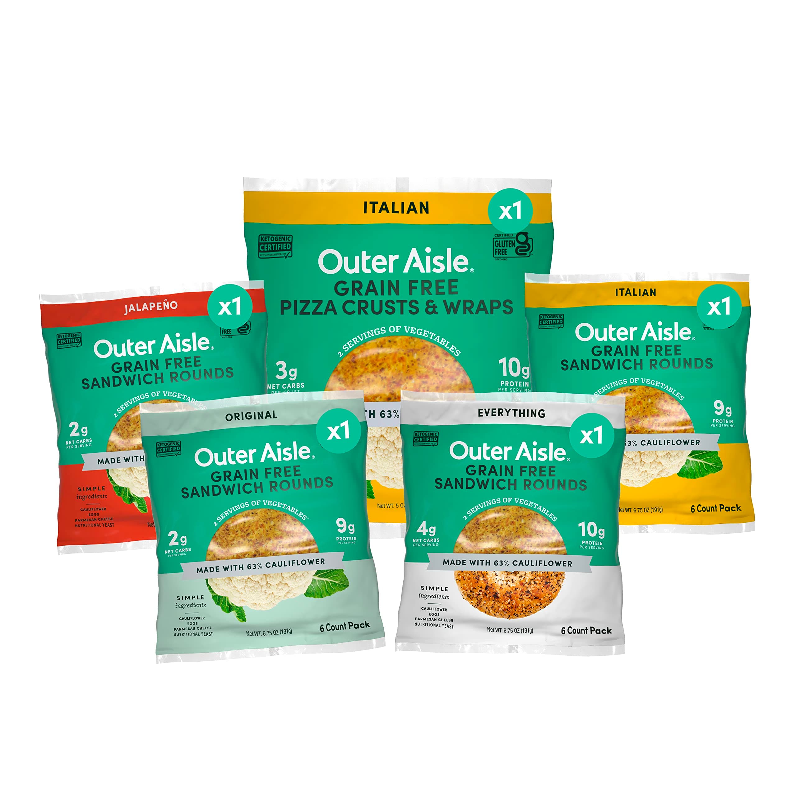 Outer Aisle Gourmet Cauliflower Sampler Pack | Keto, Low Carb, Grain-Free, Gluten-Free | 5 Pack