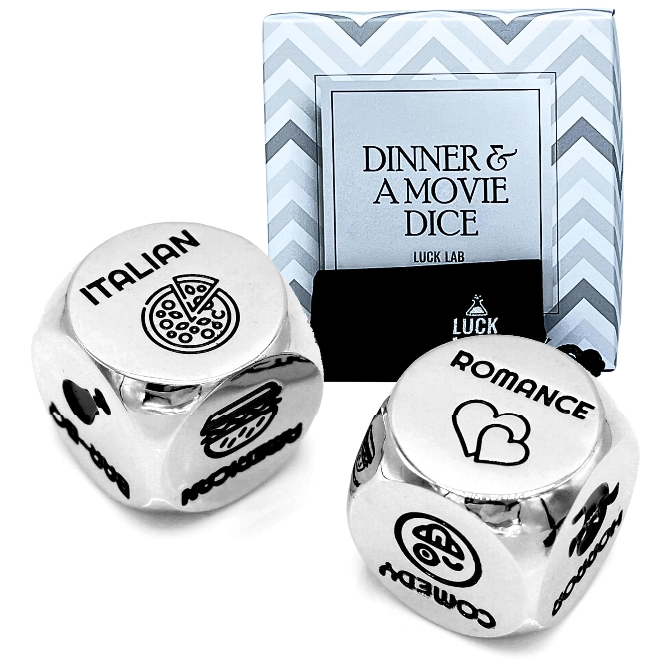 Luck Lab Date Decider Dice - Date Night Decider with Velvet Storage Bag (Dinner & A Movie Decider Dice)