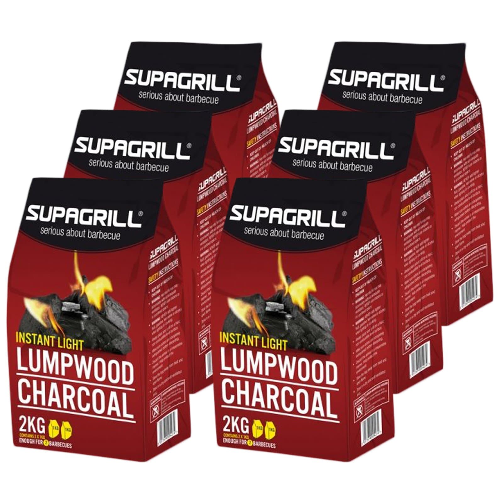 Supagrill Instant Light 12kg Lumpwood Charcoal BBQ Barbecue Grill Fuel 12 x 1KG Bags