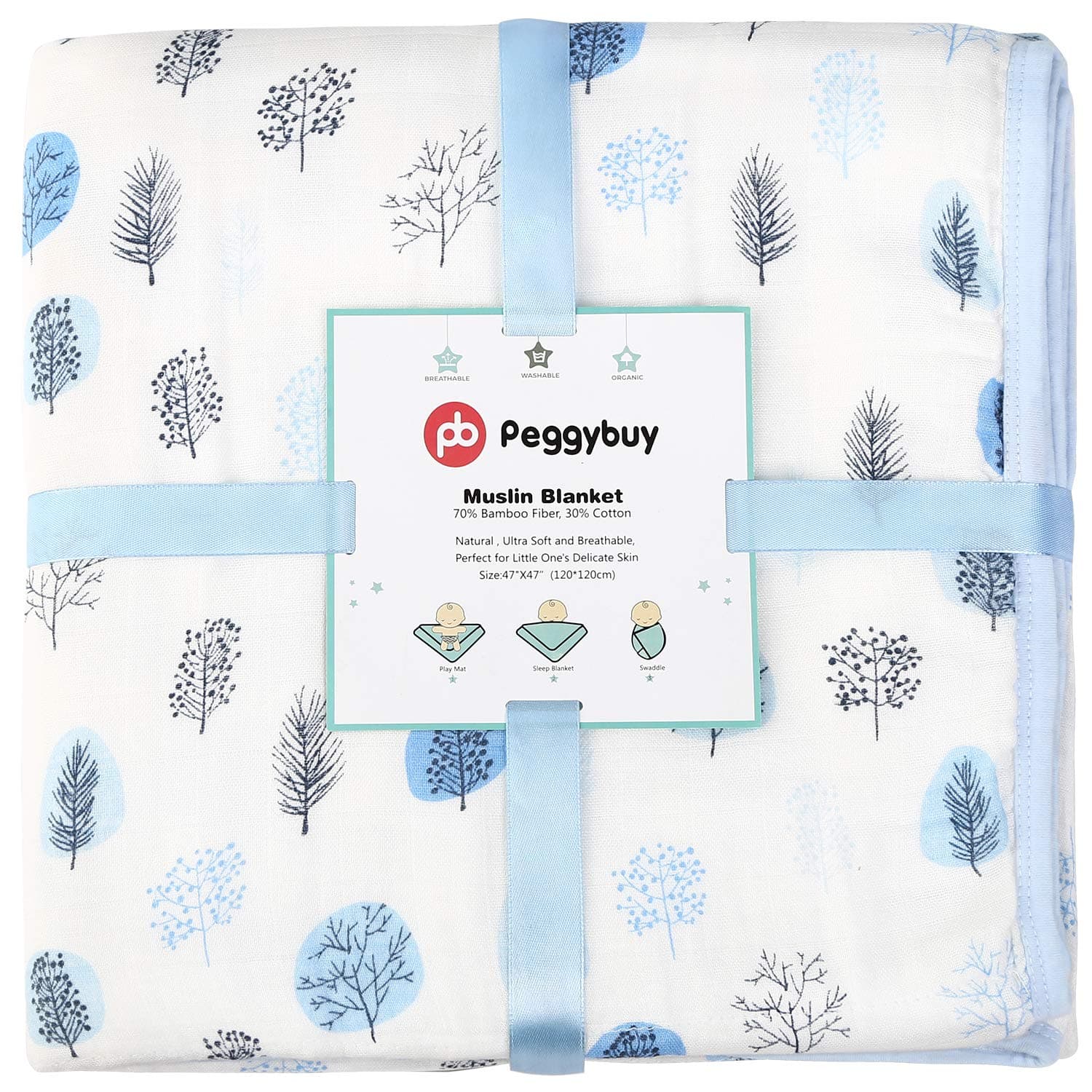 Bamboo Muslin Swaddle Blankets 4 Layers Baby Blankets Stroller Cover Nursing Blanket Ultra Soft Breathable for Toddlers Boys Girls Unisex (1 Pack)