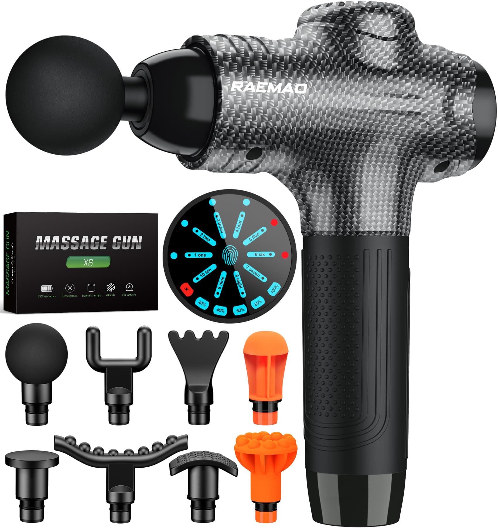 RAEMAO Massage Gun Deep Tissue Muscle Massager Percussion Massage Gun for Athletes, Handheld Deep Tissue Massager,Carbon