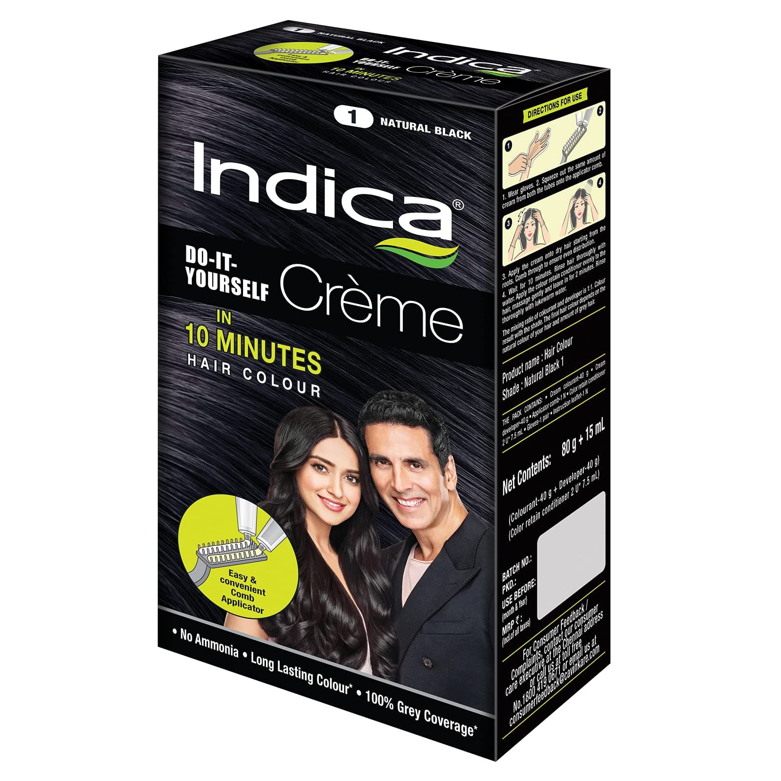 Indica DIY Creme with Comb Applicator, Natural Black, 80g