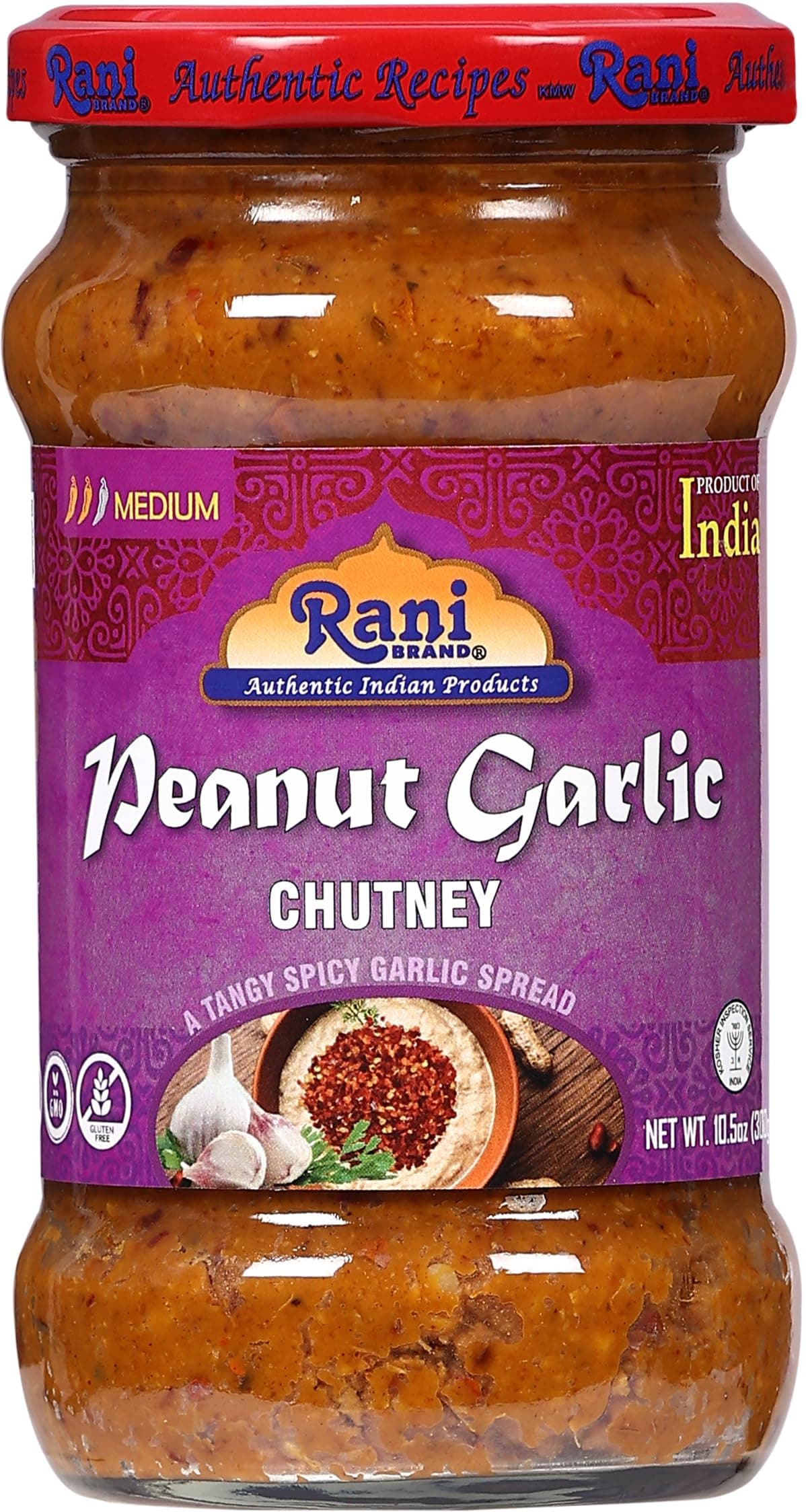 Rani Peanut Garlic Chutney 10.5oz (300g) Glass Jar, Ready to Eat ~ Vegan | Gluten Free | NON-GMO | Kosher | No Colors | Indian Origin