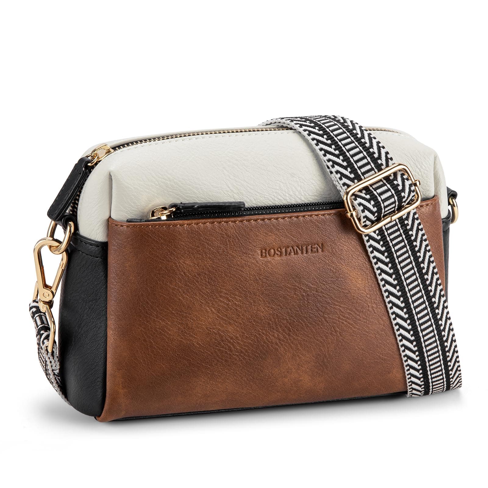 Small Crossbody Purse for Women Triple Zip Cell Phone Leather Handbag with Colored Shoulder Strap