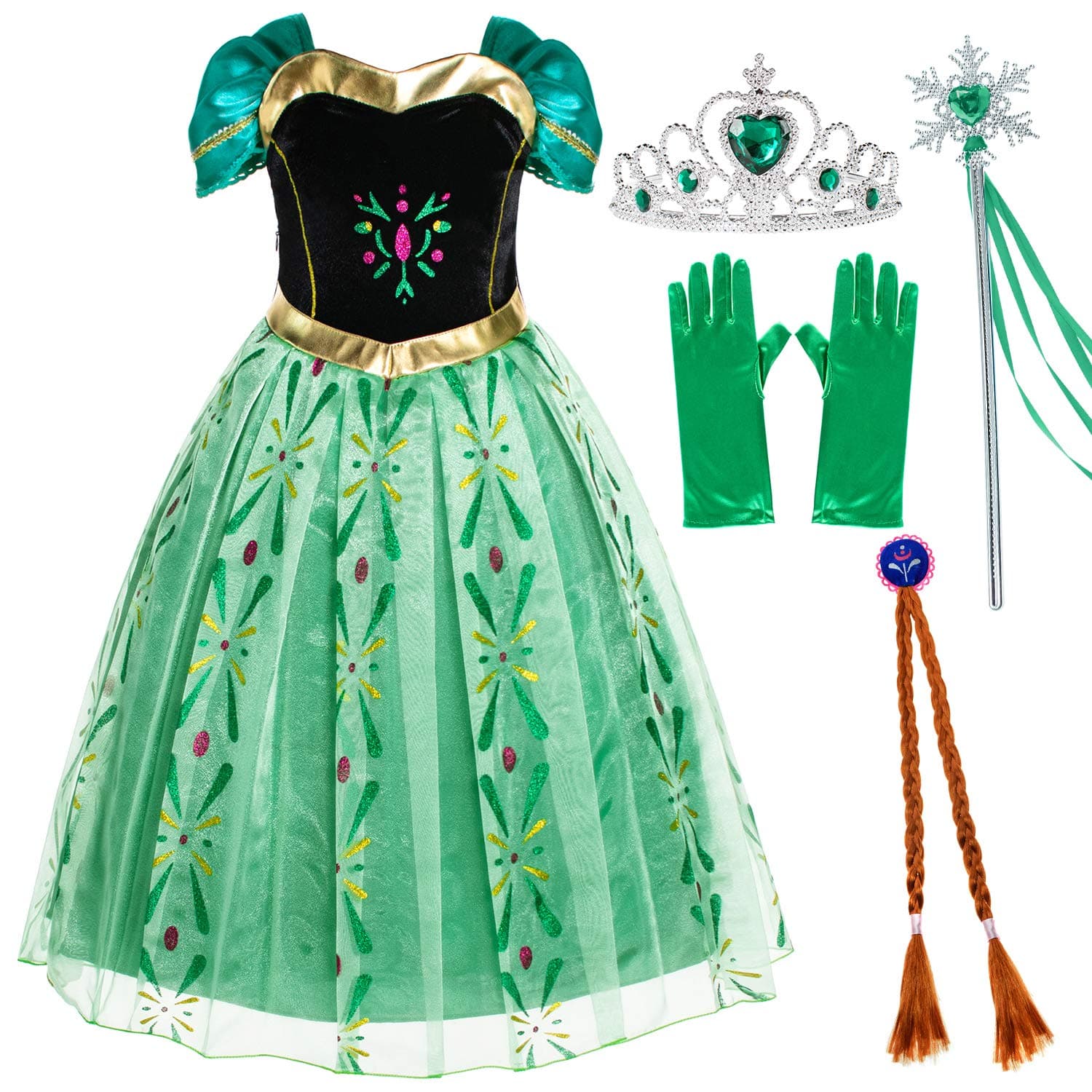 Green Short Sleeves Princess Dress Costumes