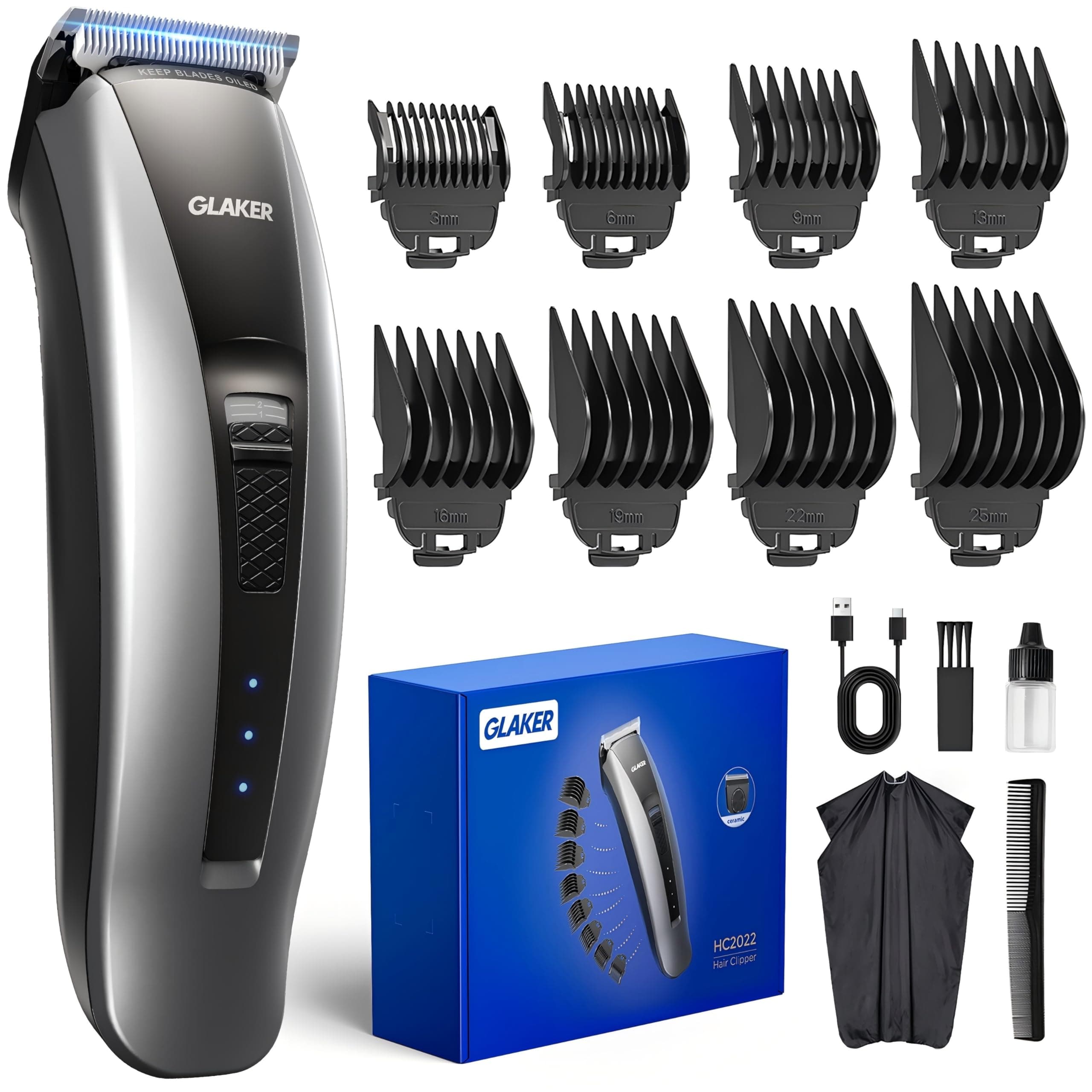 Hair Clippers for Men Cordless - 2 in 1 Hair & Beard Trimmer Barber Clipper Kit with 8 Guards, Detachable Blades & Turbo Motor, Professional Mens Beard Grooming Kit for Hair Cutting, Trimming