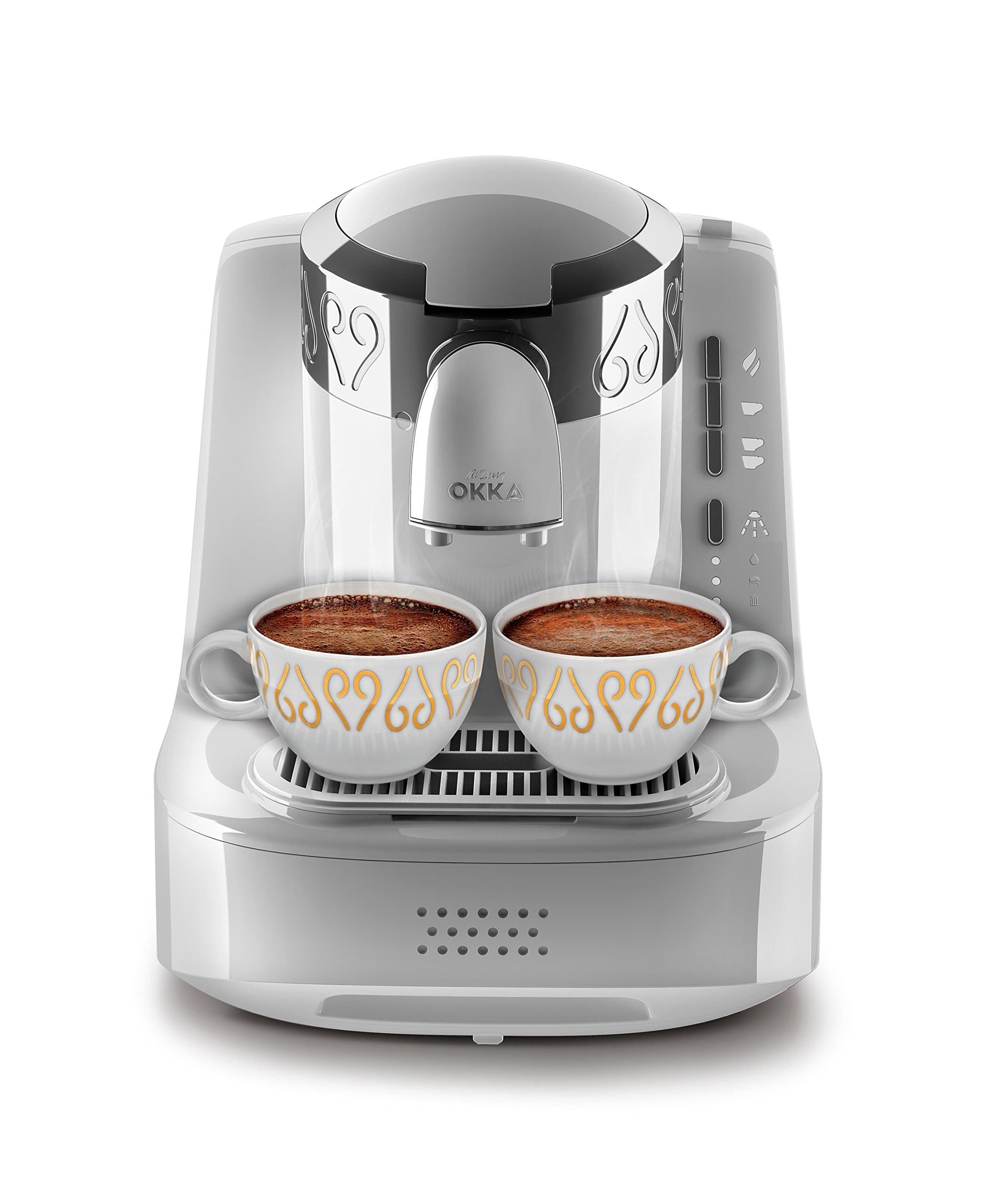 Okka OK002 Turkish/Greek Automatic Coffee Machine, 710 W, White/Silver