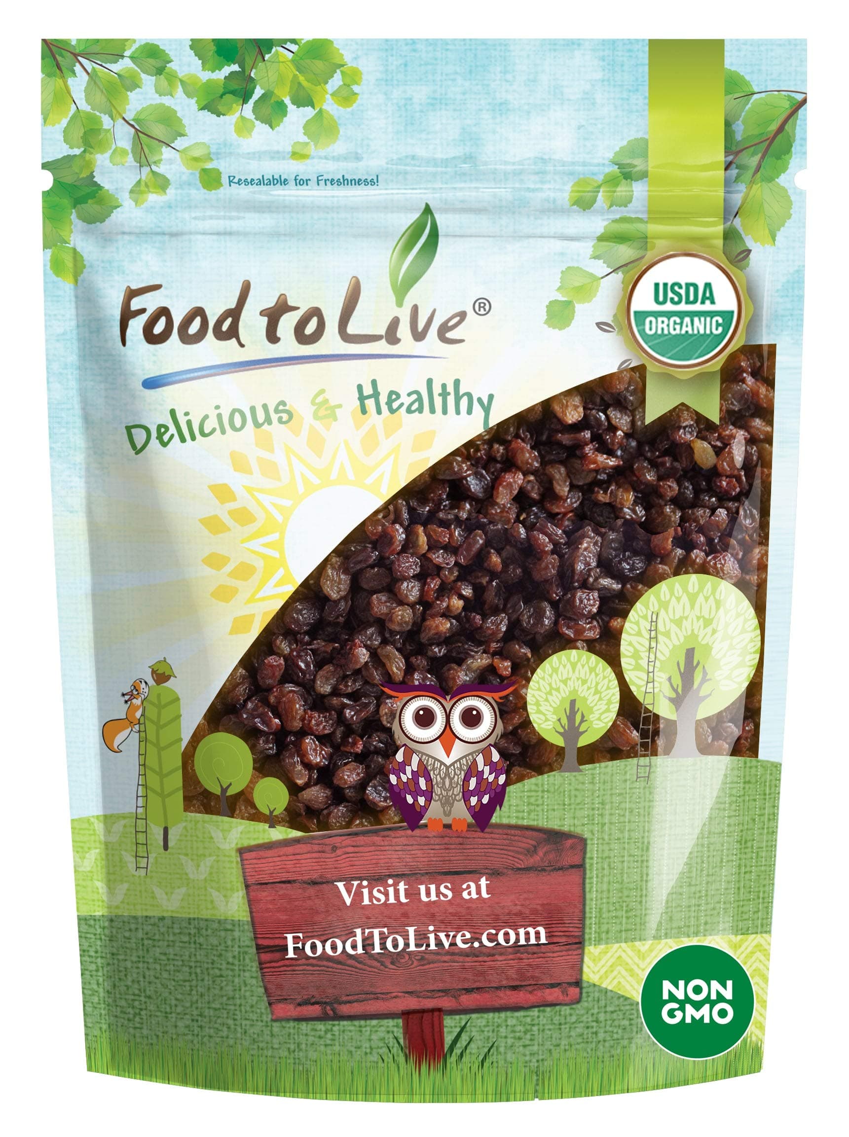 Food to Live Imported Organic Raisins, 8 Ounces — Sun Dried Thompson Seedless Select Grapes, Non-GMO, Raw, No Sugar added, Pesticide-Free, Kosher, Vegan, Lightly Coated with Organic Sunflower Oil