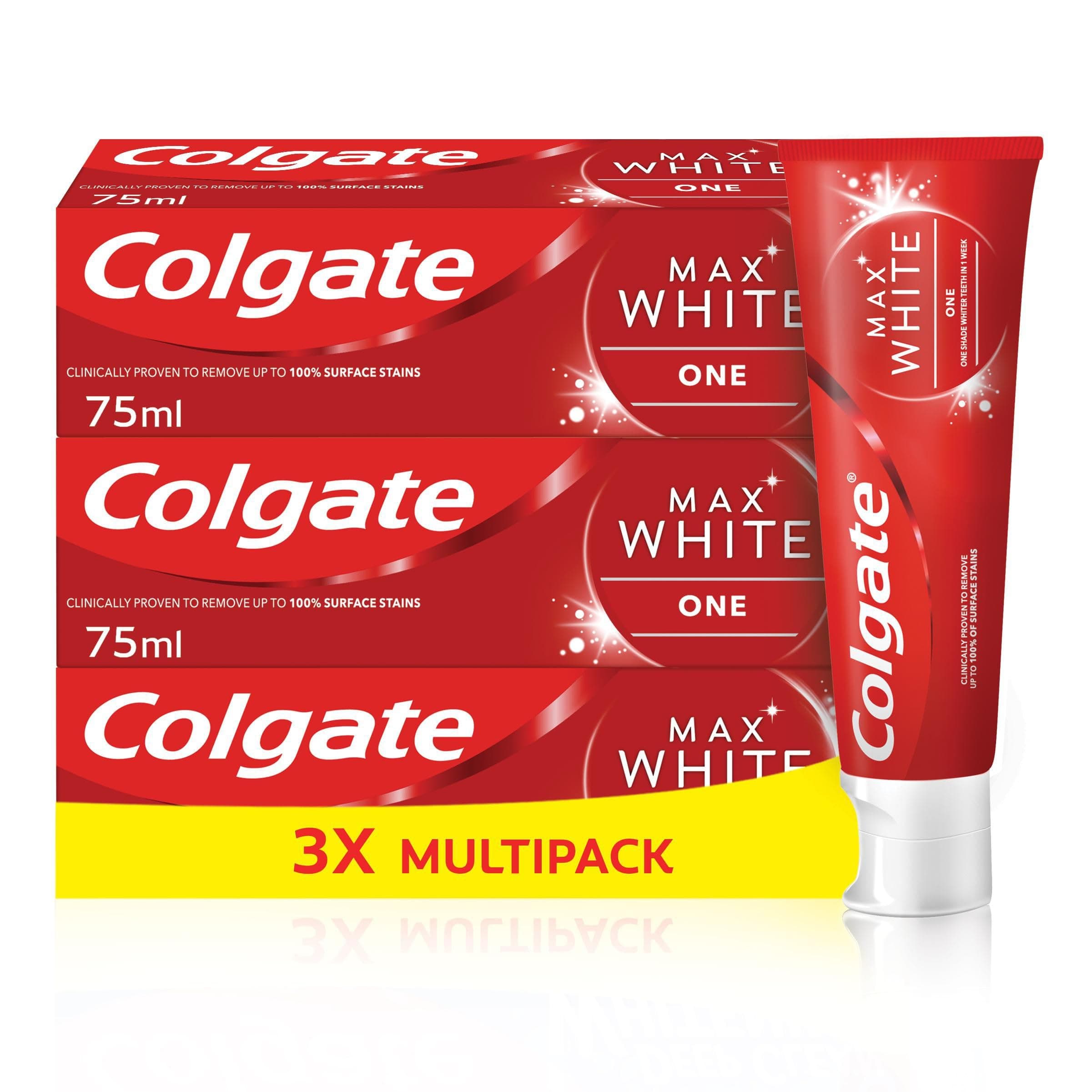 Max White One Toothpaste 3 X 75ml - Teeth Whitening Toothpaste - Clinically Proven Formula - Removes up to 100% of Surface Stains - Contains Whitening Accelerators - 1 Shade Whiter in 1 Week