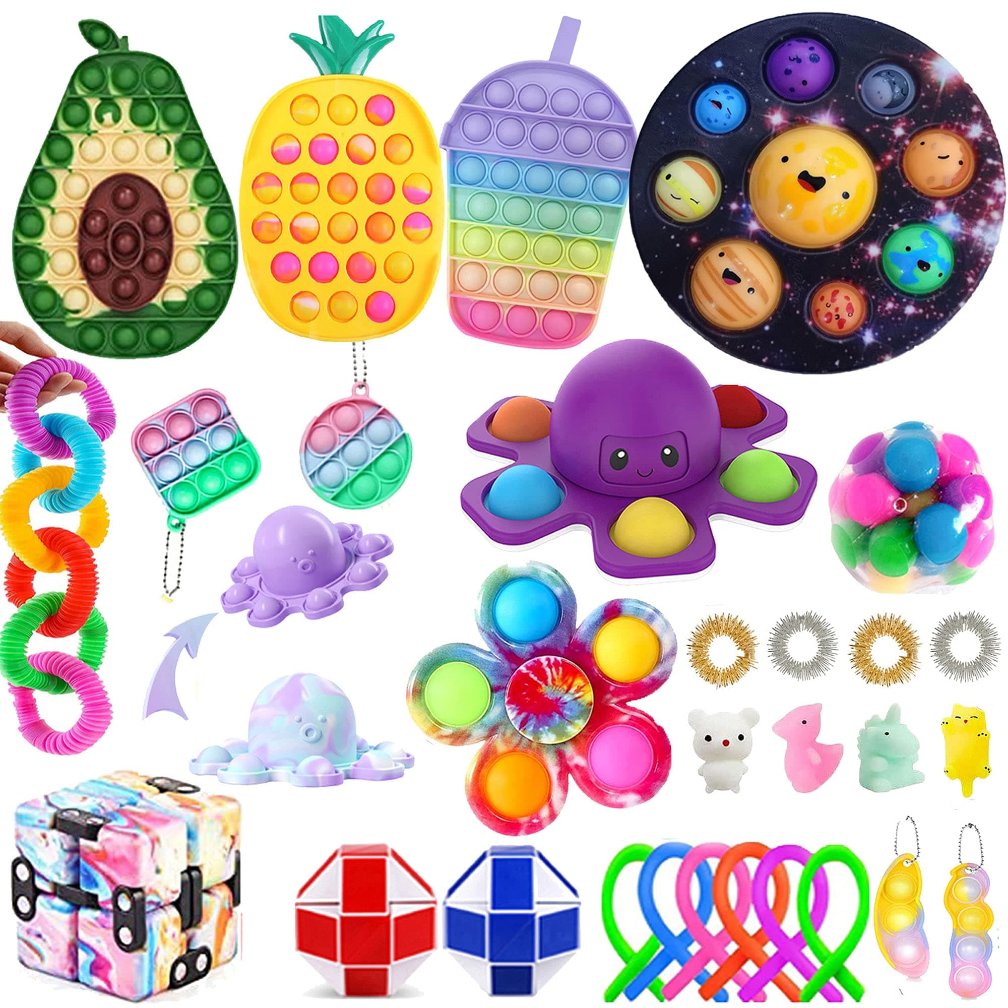 Lucakuins Fidget Toys, Fidget Toy Pack Fidget Packs Figit Toys Packages Sensory Toys Figetsss Toys Sets, Figetget Toys Pack Stress Relief Toys Set with Pop (35 Pcs Fidget Toys-A)