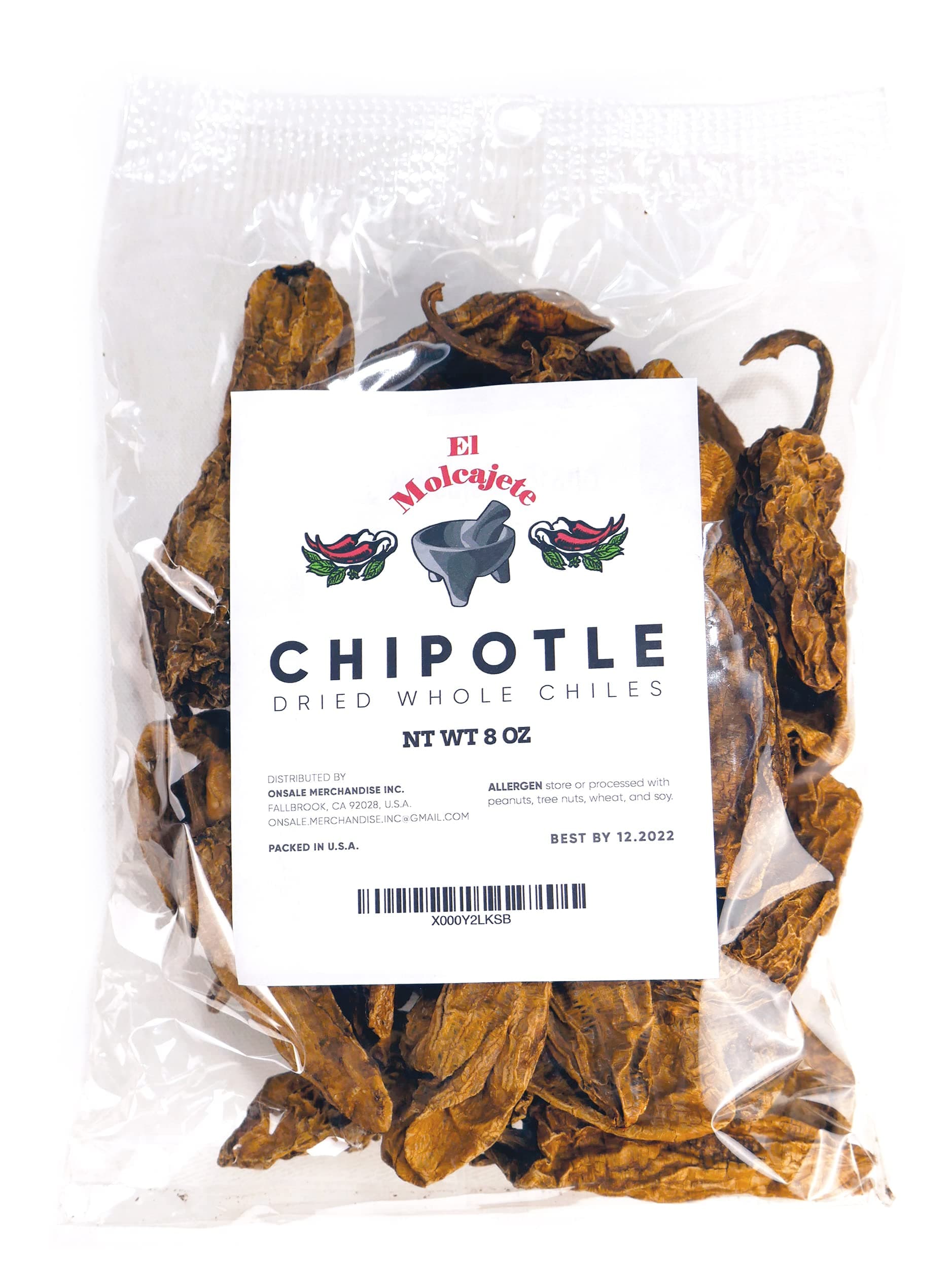 Whole Dried Chipotle Meco Chile 8 oz ‐ El Molcajete Brand for Mexican Recipes, Tamales, Salsa, Chili, Meats, Soups, Stews & BBQ