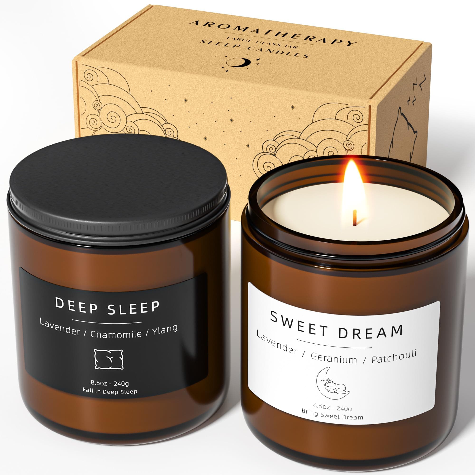 Sleep Candles Gifts for Women, Lavender Scented Candles Gift Set for Anxiety, Lavender Promotes Sleep, Chamomile Relieves Stress, Relaxation Gifts for Women (2 Pack, 480g)