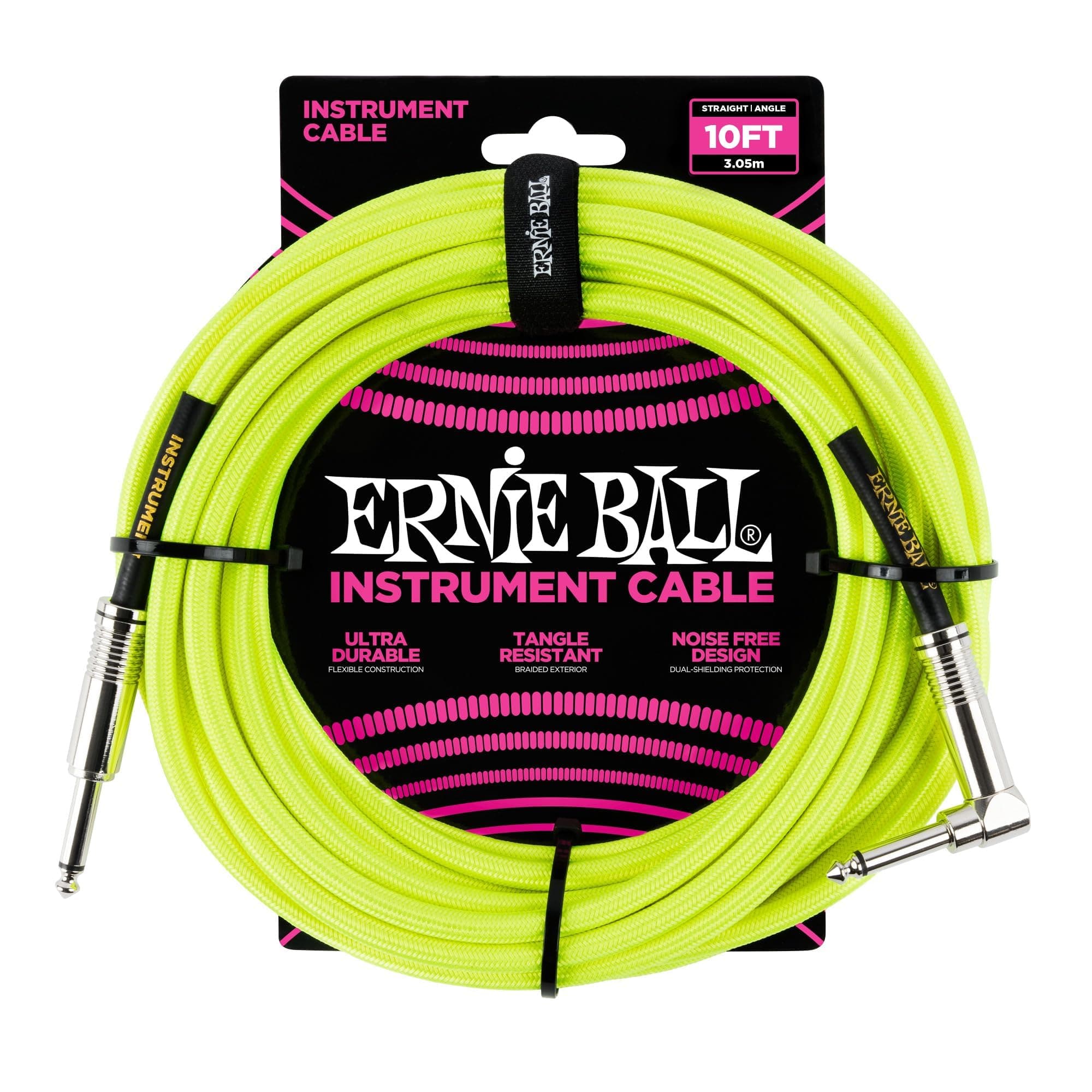 Braided Instrument Cable, Straight/Angle, 10ft, Neon Yellow (P06080)