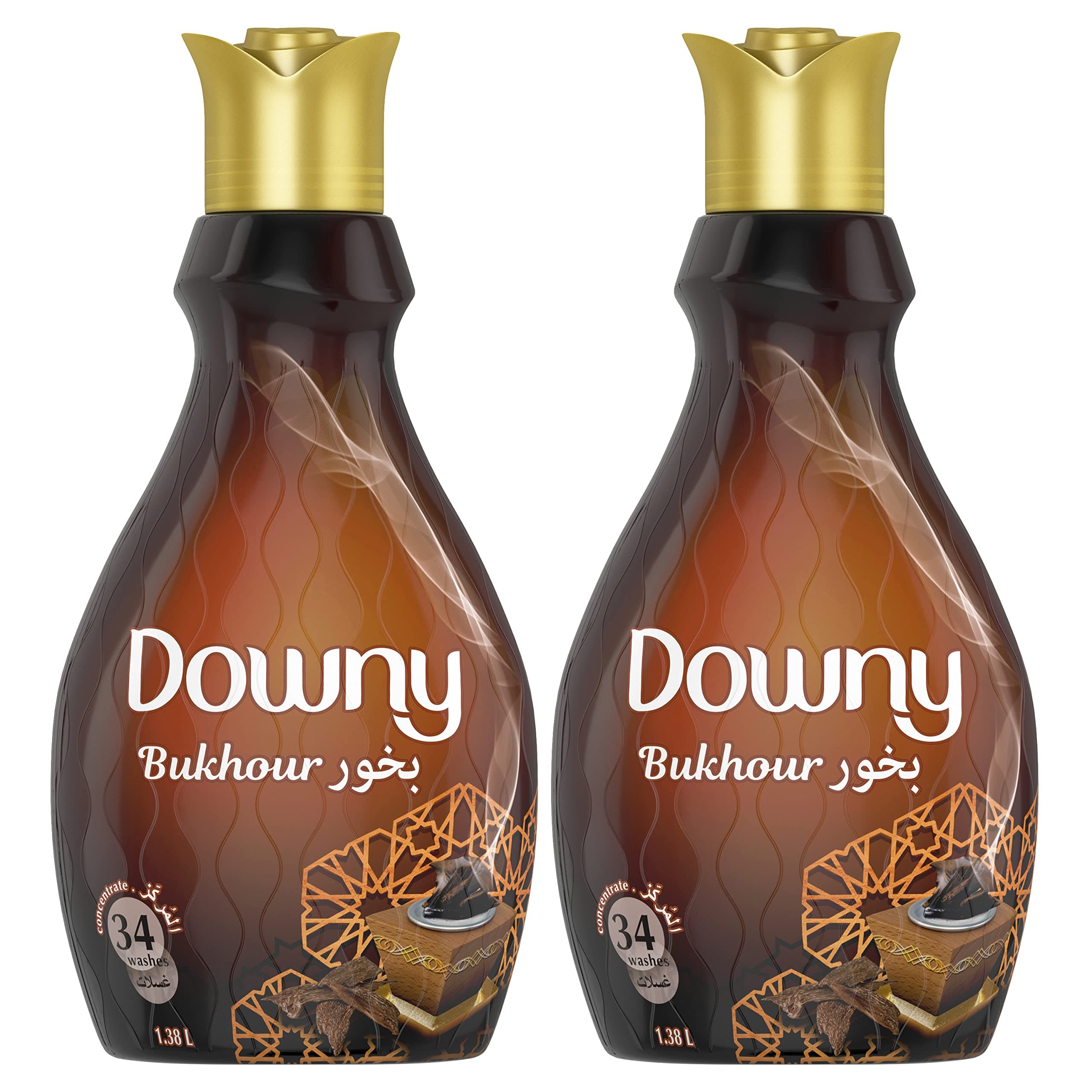 Downy, Arabian Rituals Bukhour Fabric Softener, Fresh and Exotic, Woodchip, Amber, Sandalwood, essential oils, For Up to 34 Washes, 1.38L Dual Pack