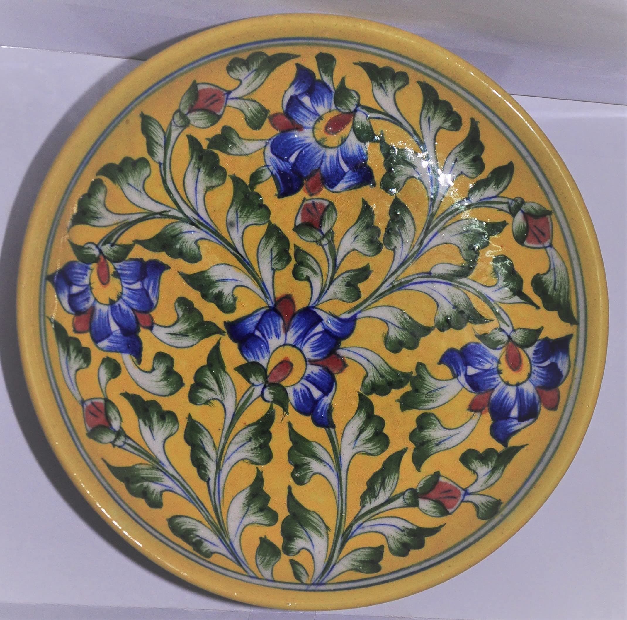 CRAFT PARK Blue Pottery Ceramic Wall Hanging Decorative Handmade 8 Inch Round Plate (CP-DP7)