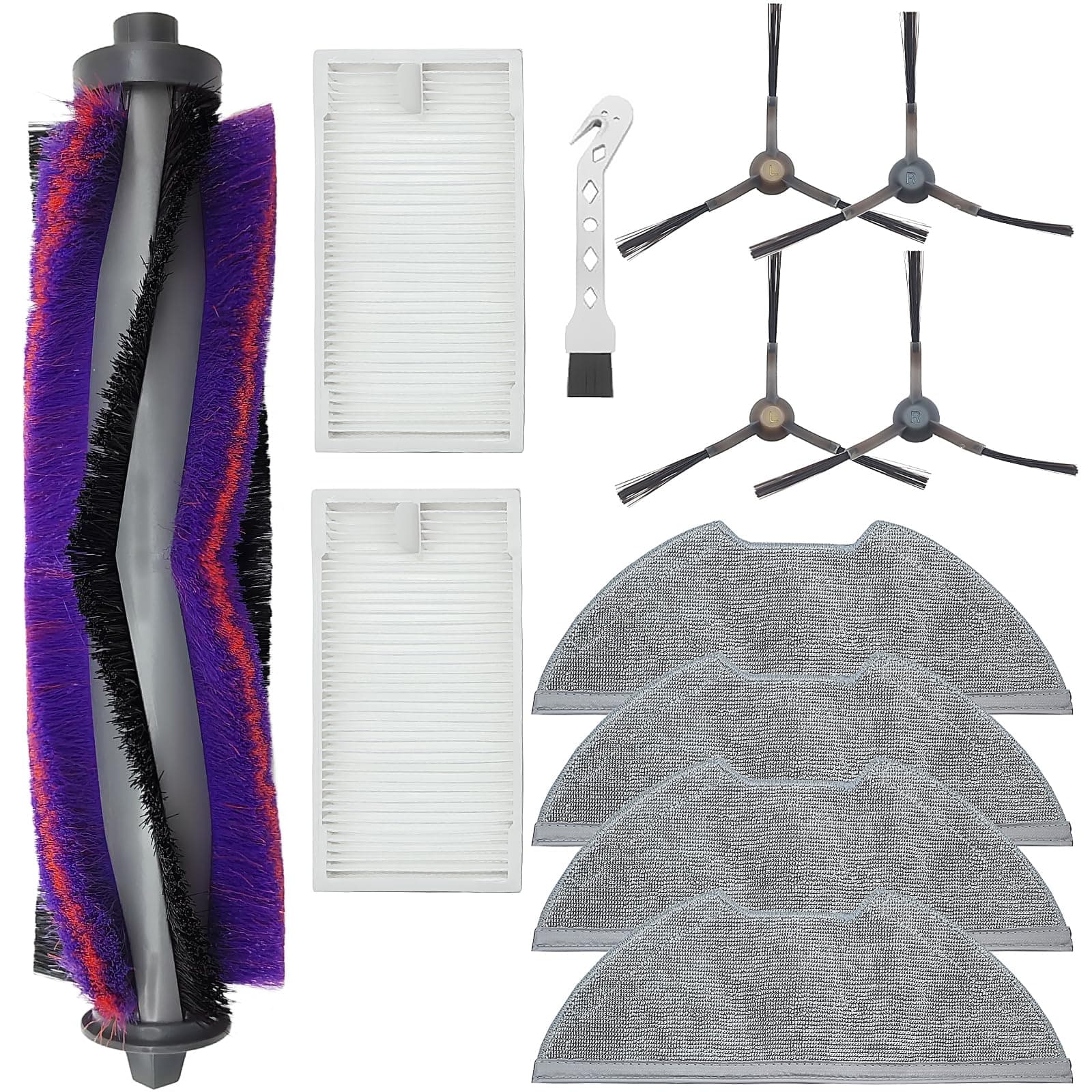 Accessories Kit for Eureka NERE10s E10S,for Obode A8 A8 Plus, for Midea M9 Robot Vacuum Cleaner Replacement Parts, 1 Main Brush, 4 Side Brush, 2 Hepa Filter, 4 Mop Cloth