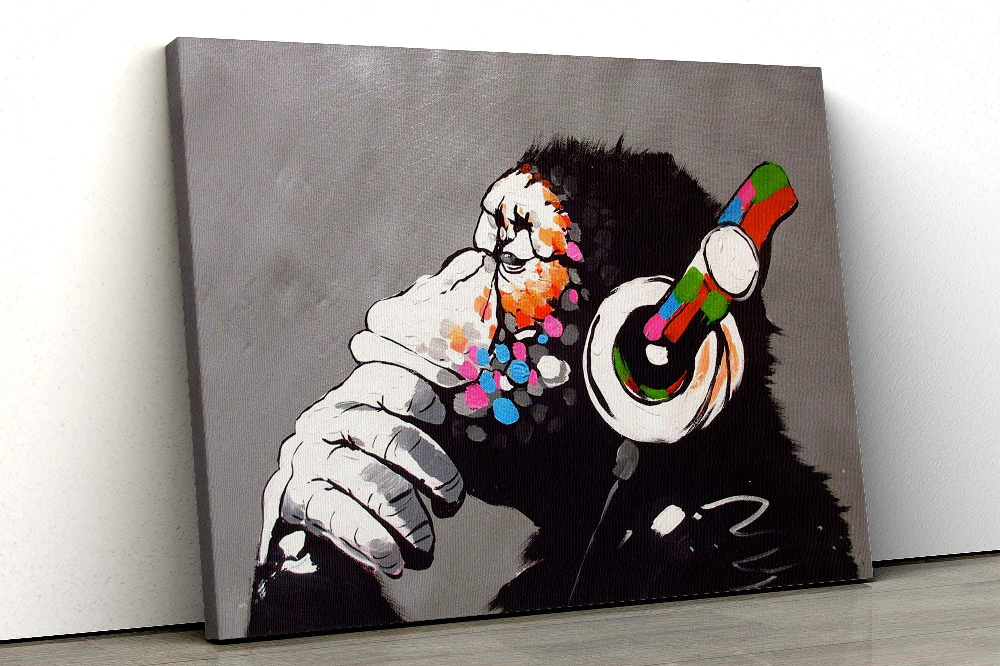 Banksy DJ Monkey Canvas famous Wall Art Print Various Sizes (A2 (24x16inch))