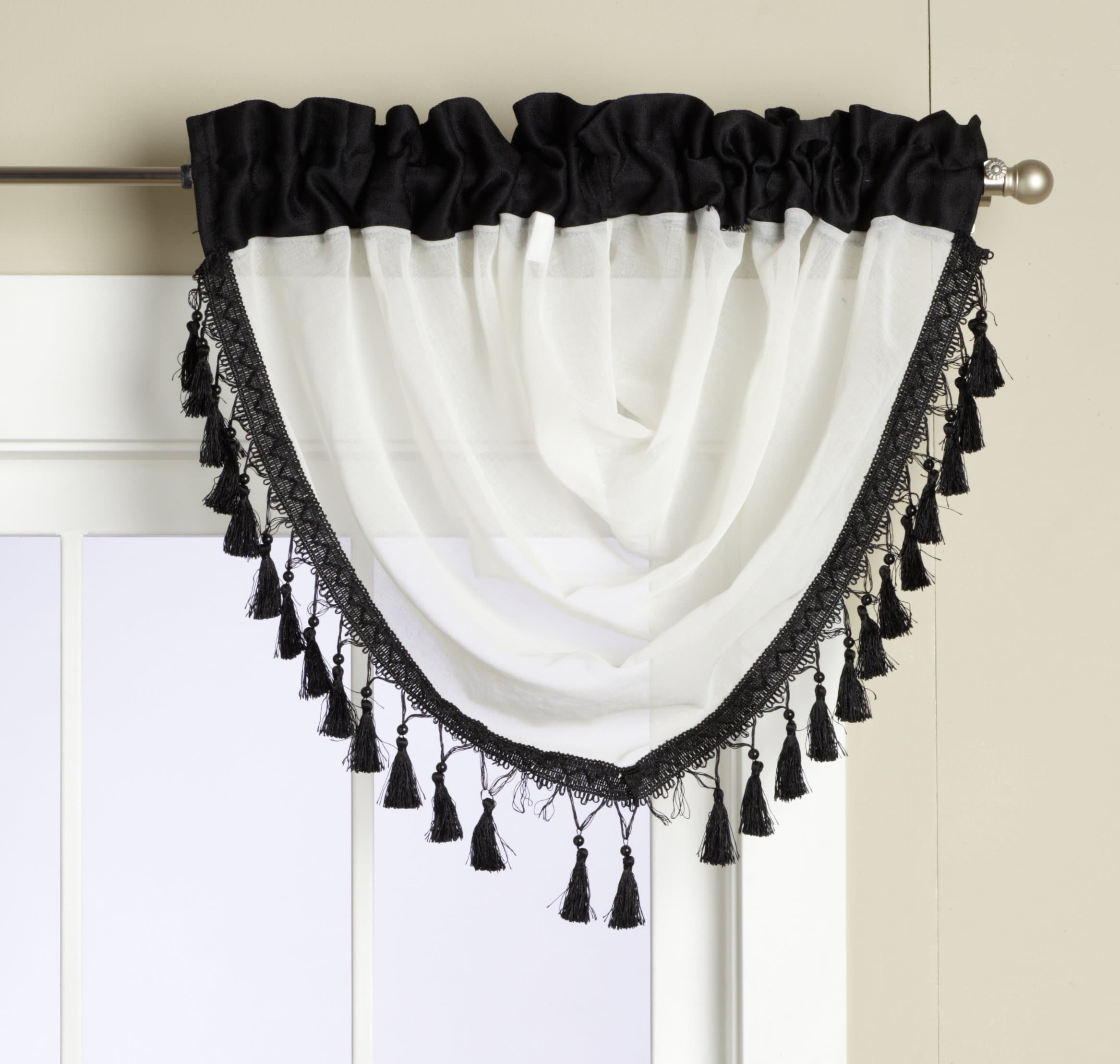 Editex Home Textiles Veronica Waterfall Valance, 47 by 37-Inch, Black