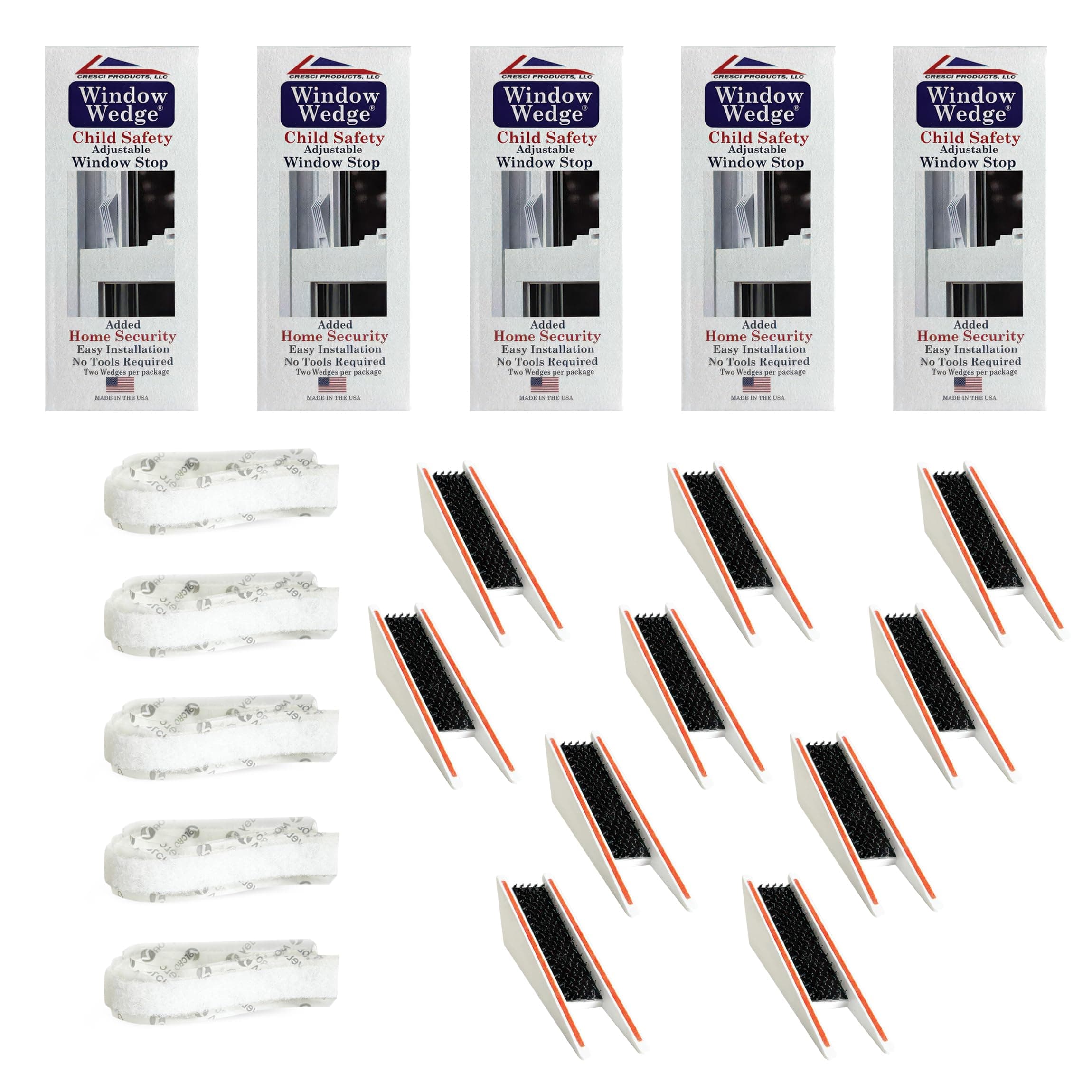 Child Safety Window Stopper – Made in USA Adjustable Lock for Baby Proofing & Home Security, Slip-Resistant, Fits Sliding, Single & Double Hung Windows (10 Stoppers, 5 Packs of 2)