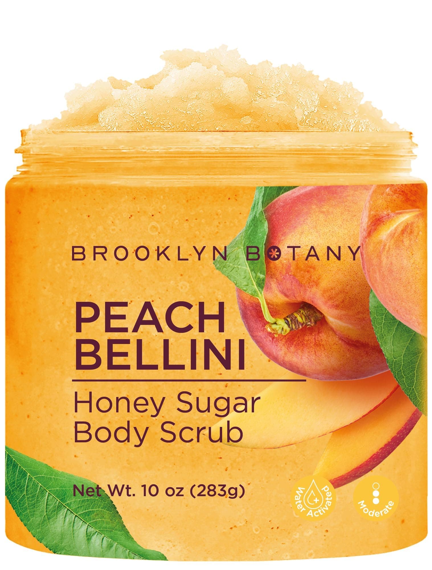 Brooklyn Botany Peach Bellini Honey Sugar Scrub for Body 283 g – Deeply Hydrating and Gently Exfoliating Body Scrub for Women and Men – Moisturizing and Nourishing the Skin