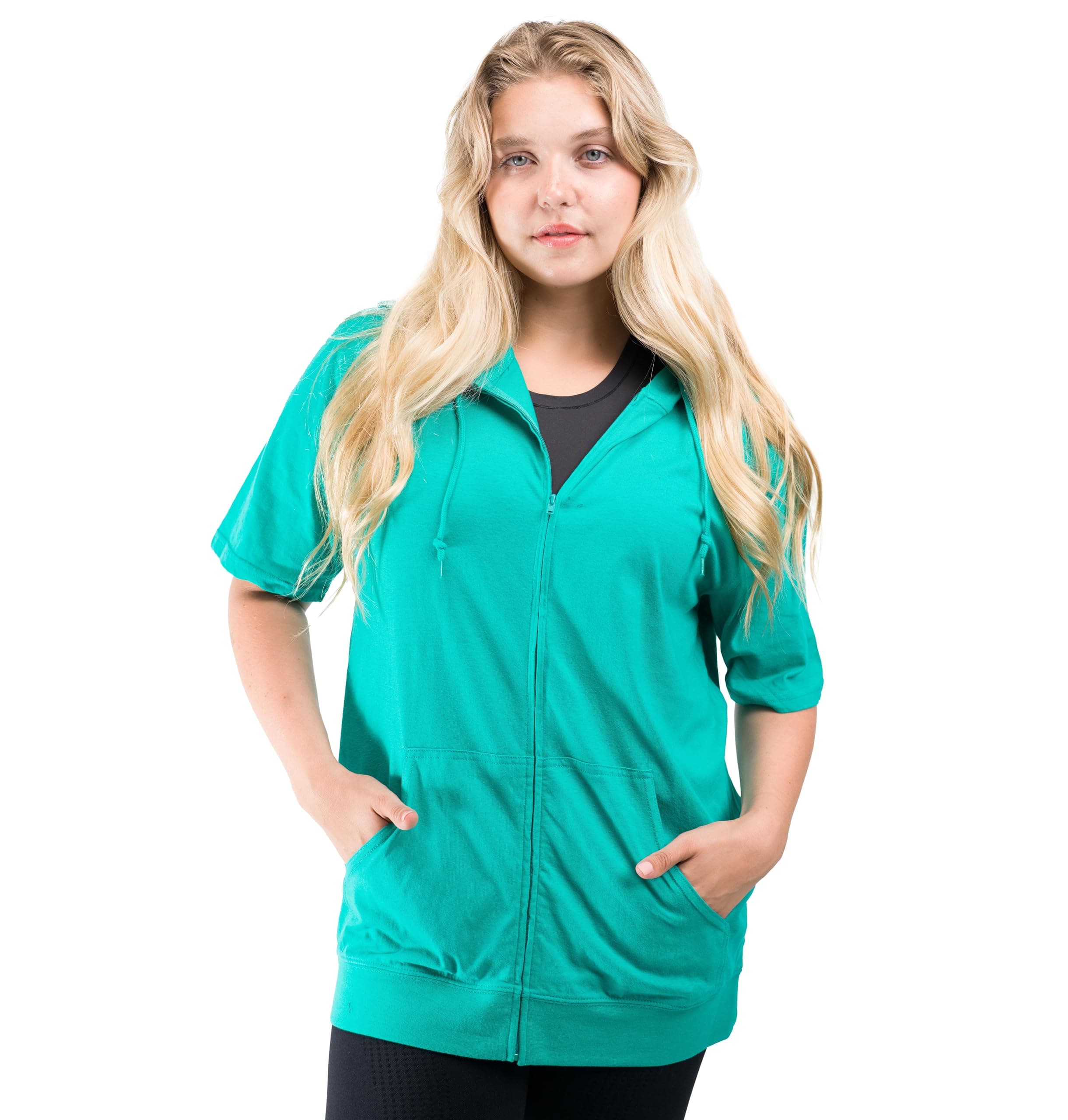 Unisex Short Sleeve Zip Up Hoodie – Lightweight Jersey Knit Short Sleeve Sweatshirt for Men & Women