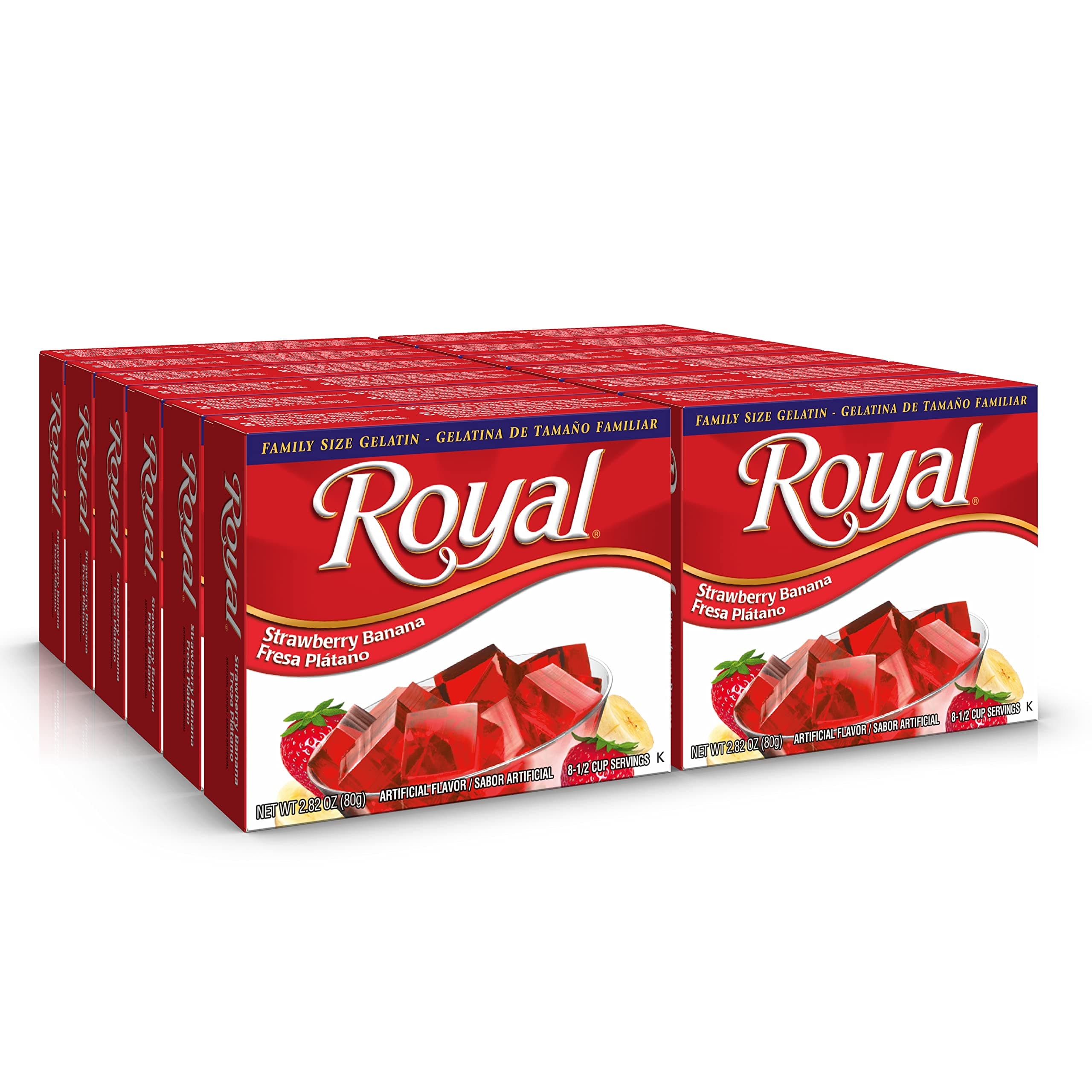 Royal Bilingual Gelatin, Fat Free Dessert Mix, Strawberry Banana (12 - 2.8 Ounce Boxes) (Pack of 12)