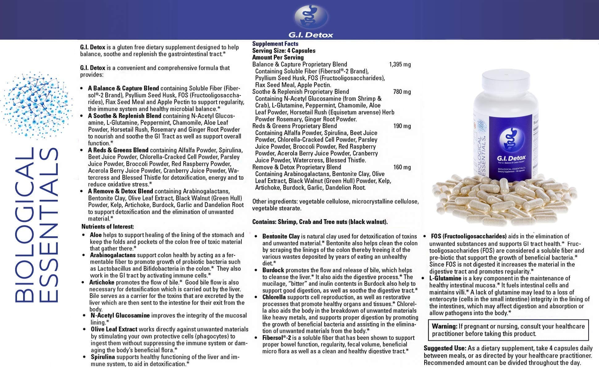 Biological Essentials G.I. Detox - Cleanse Soothe and Replenish Blend (90 Capsules) (Gastrointestinal Detox)