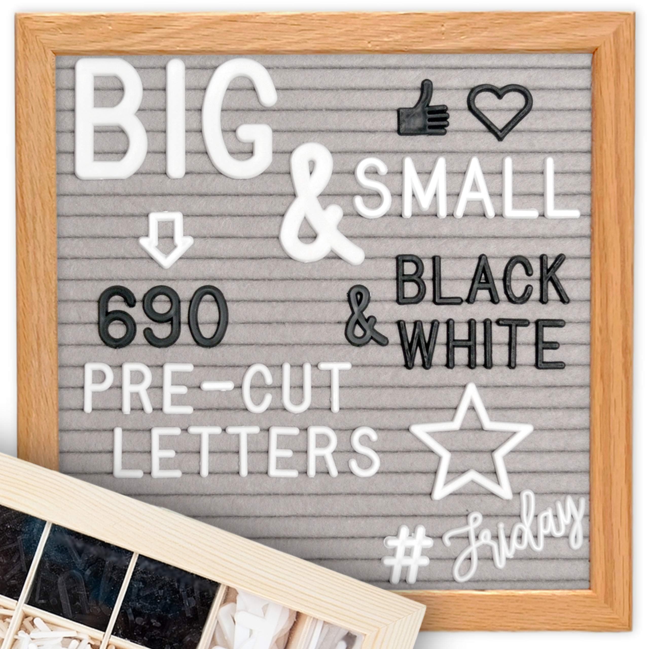 Little Hippo Gray Felt Letter Board Sign 10x10 Inch with 690+ PRE-Cut Letters - Wood Message Board with Letters and stand, Baby Announcement Sign, Back to School Felt Board