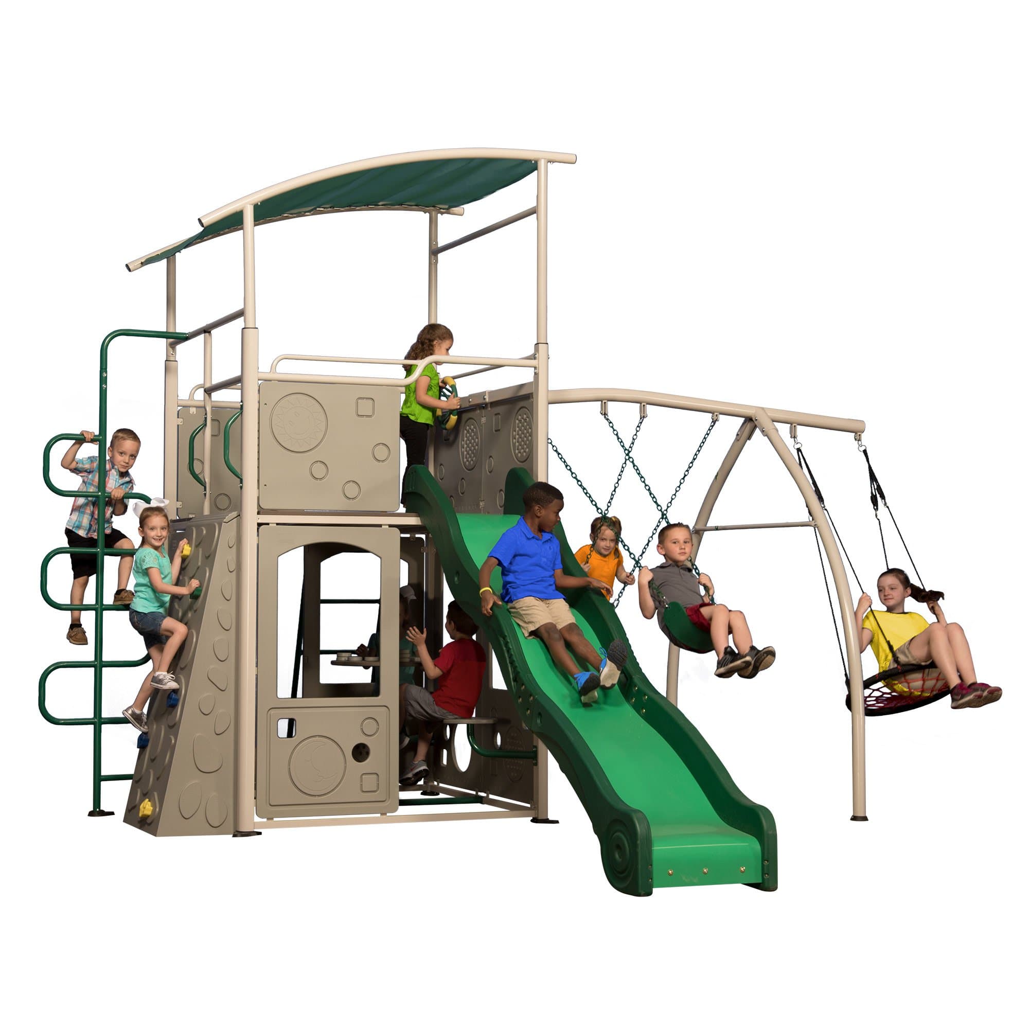 Backyard Discovery Castle Grey Metal Swing Set and Outdoor Playground