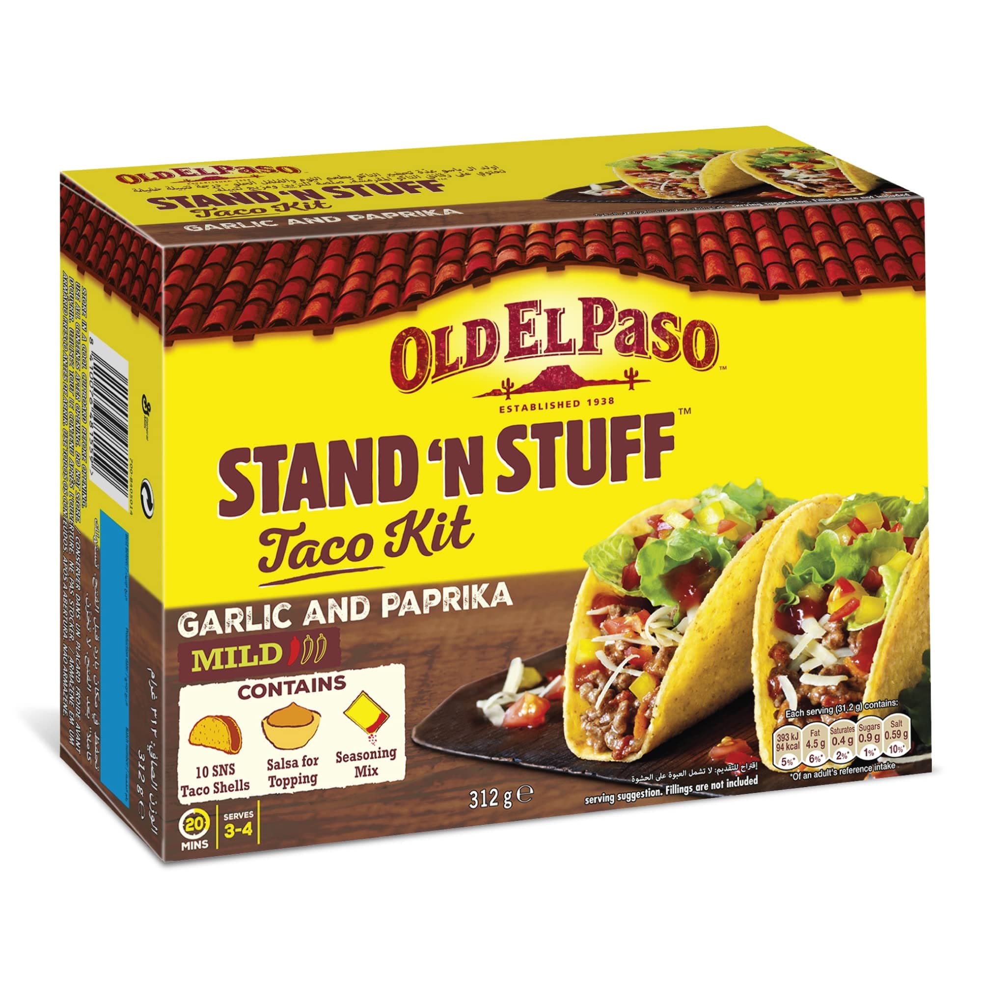 Stand N Stuff Taco Kit, Garlic and Paprica, Mild, 312g, Delicious and Easy to Make Tacos