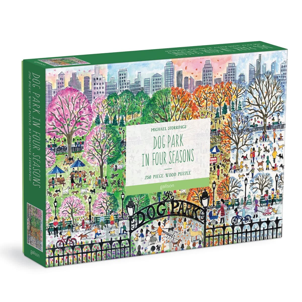 Michael Storrings Dog Park in Four Seasons 250 Piece Wood Puzzle from Galison - Artwork by Bestselling Puzzle Artist Michael Storrings, Thick and Sturdy Pieces, Makes a Unique Gift!