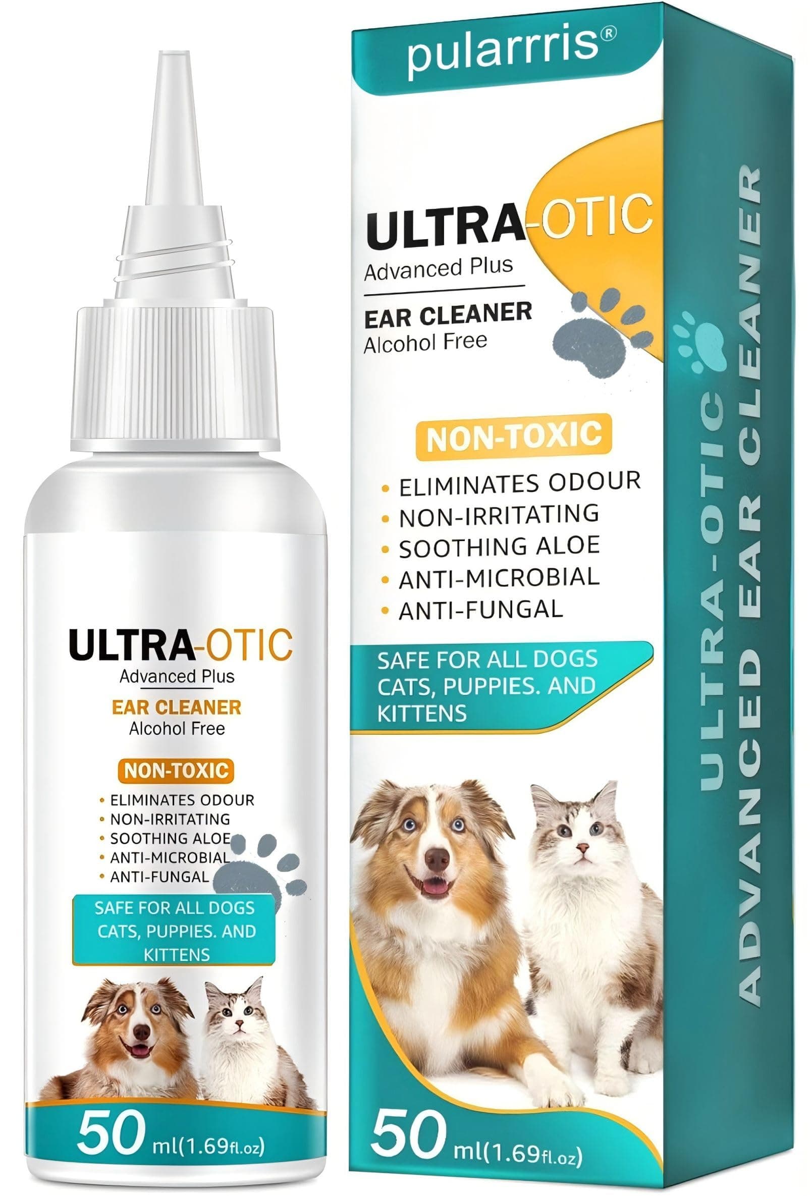 pularrris Ear Cleaner Ear Care for Dogs Cats provides relief for yeast infection-itching odours first aid antiseptic ear drops for Dogs Cats puppy
