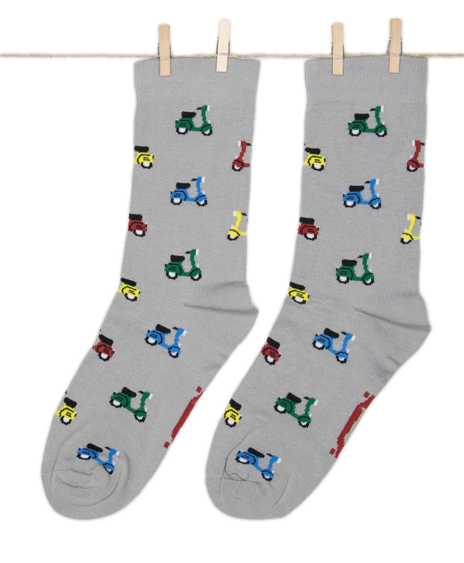 Vespa Grey Socks Men Women - Cool Happy Odd Funky Funny Motorbike Design Socks