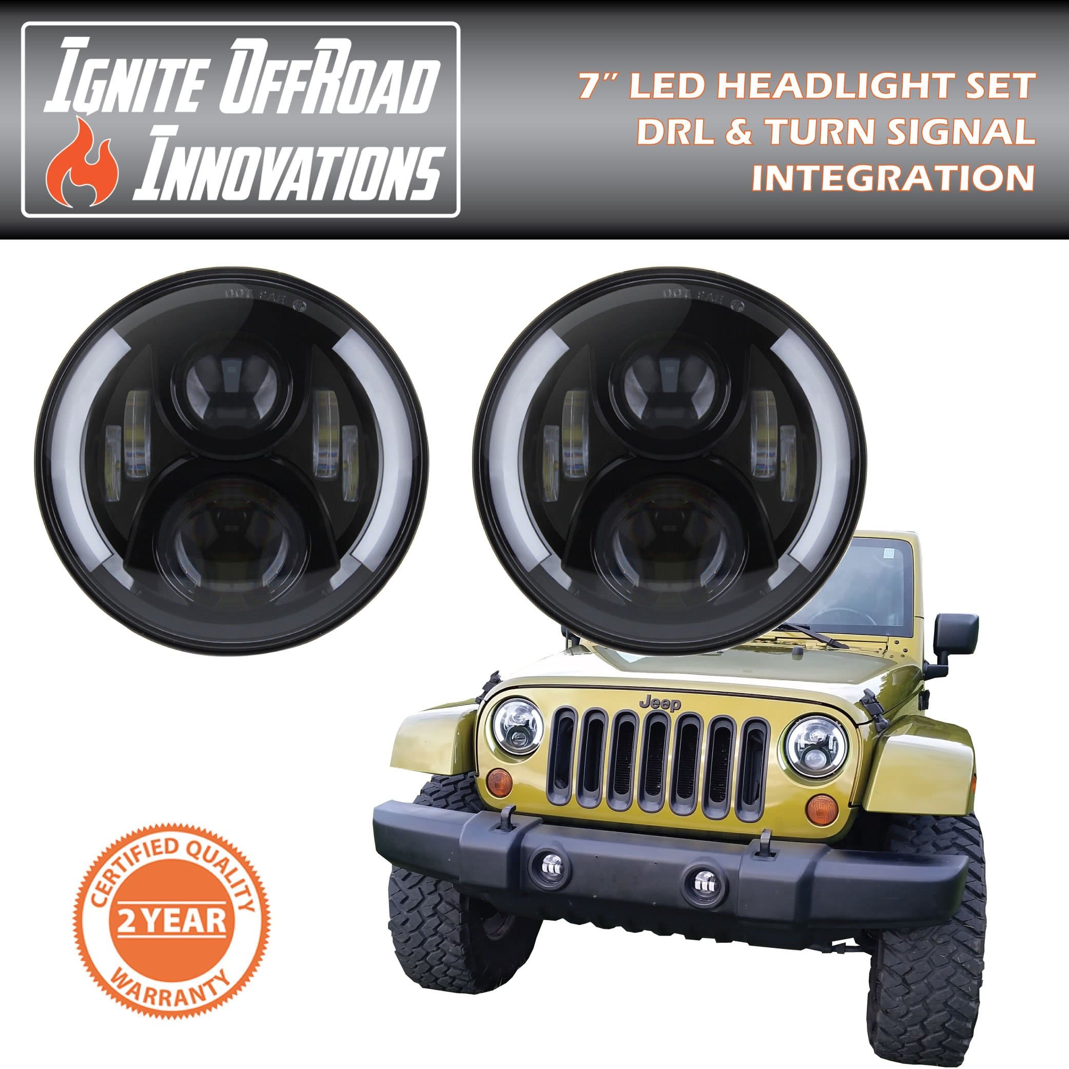 Trail-Flame 7" LED Headlights with DRL and Turn Signal Integration for Jeep Wrangler JK TJ LJ 1997 - 2015