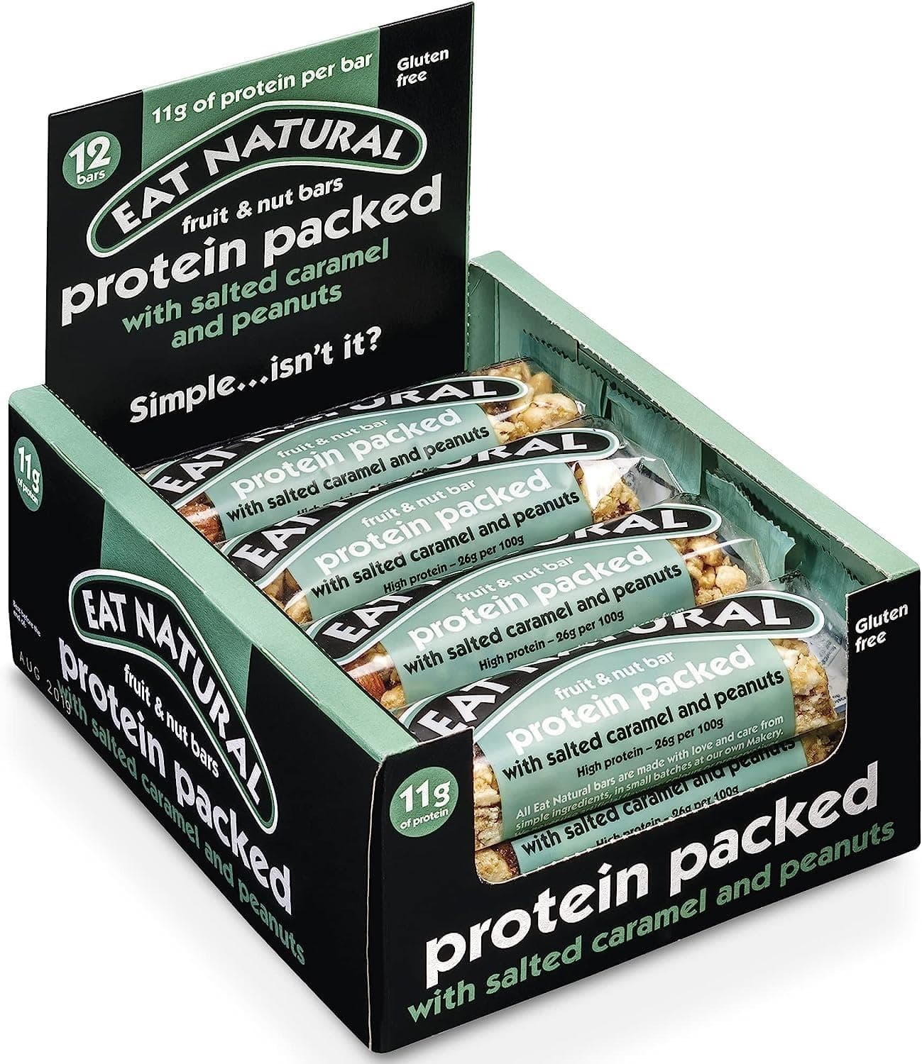 Eat Natural Protein Bars 12 x 40g- peanut, almonds and salted caramel. High Protein, Gluten-Free Snack