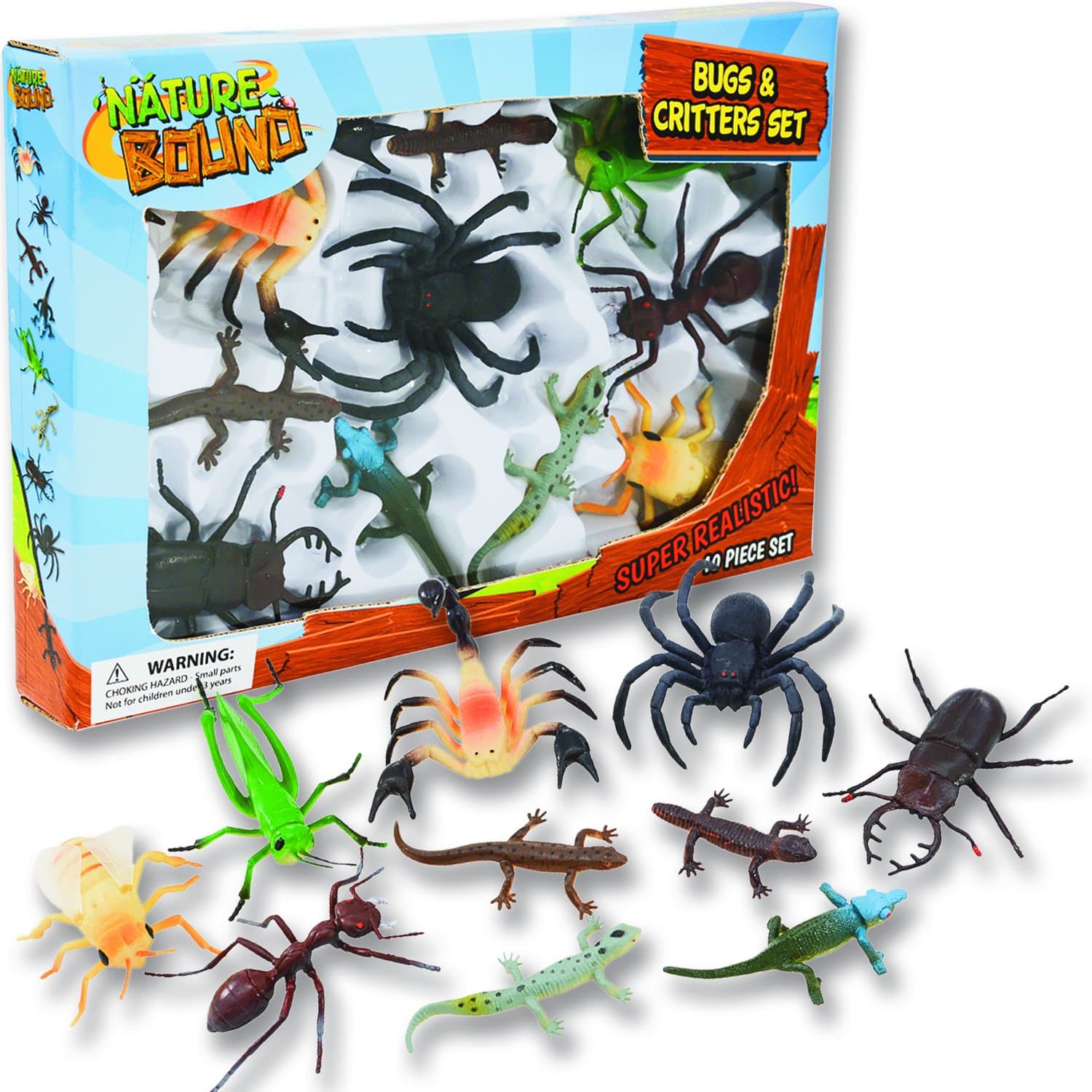 Nature Bound Toys Bugs & Critters Boxed Set with Toy Insect & Animal Figurines (10 Piece), Large