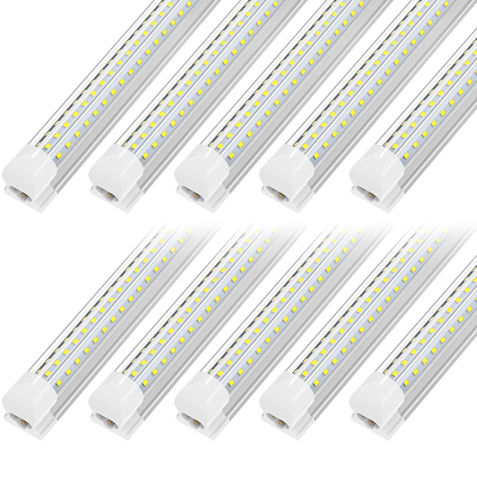 JESLED 4FT LED Shop Light, 45W, 6000LM, 6500K Super Bright White, High Output T8 Integrated Fixture, D Shape 3 Rows Linkable Tube Lights for Garage Workshop Warehouse Plug and Play(10-Pack)