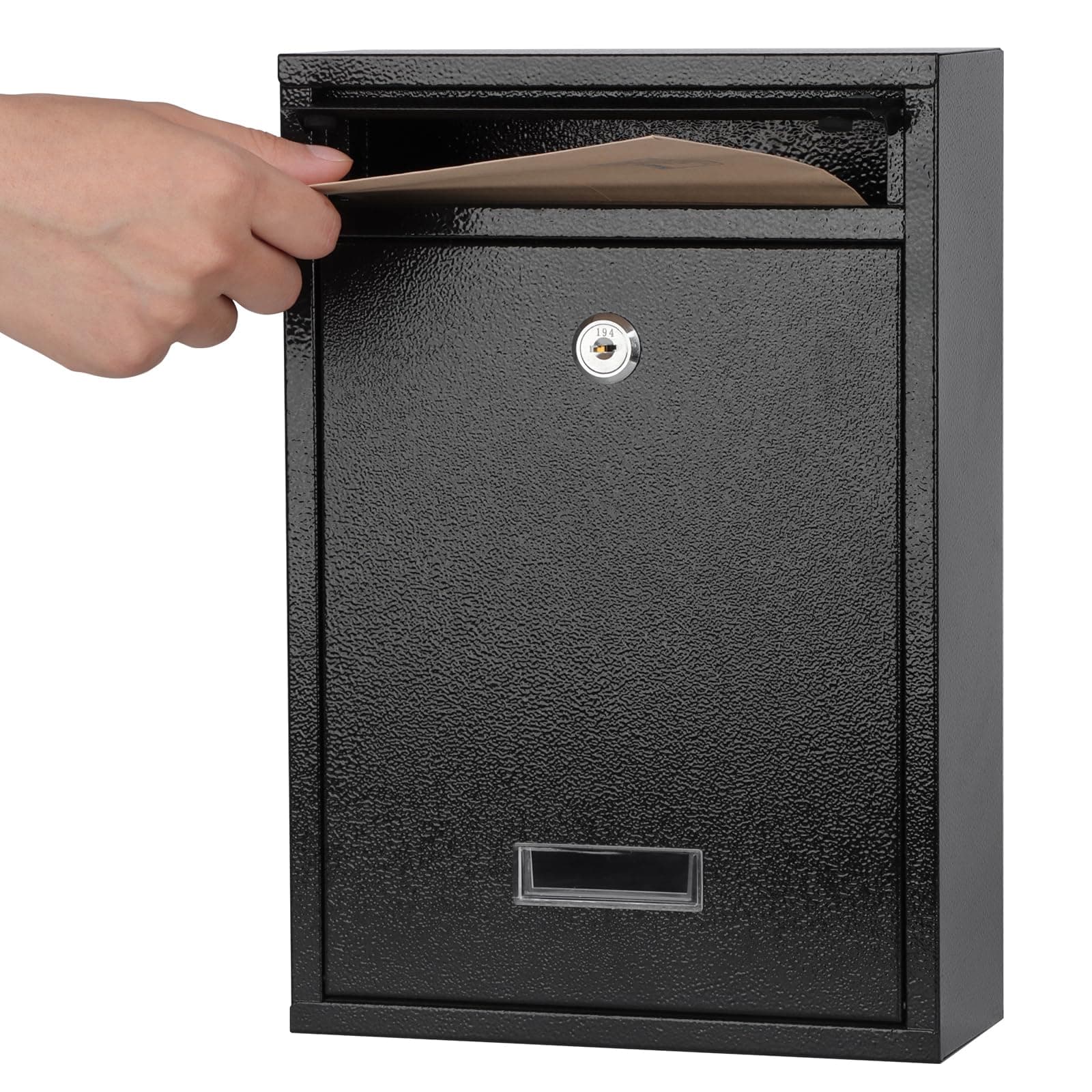 KYODOLED Key Lock Mailboxes for Outside, Locking Wall Mount Mailbox, Security Key Drop Box for Letters, Cash, Cards, Steel Mail Box for House Office School, 12.4H x 8.54L x 3.35W Inches, Black