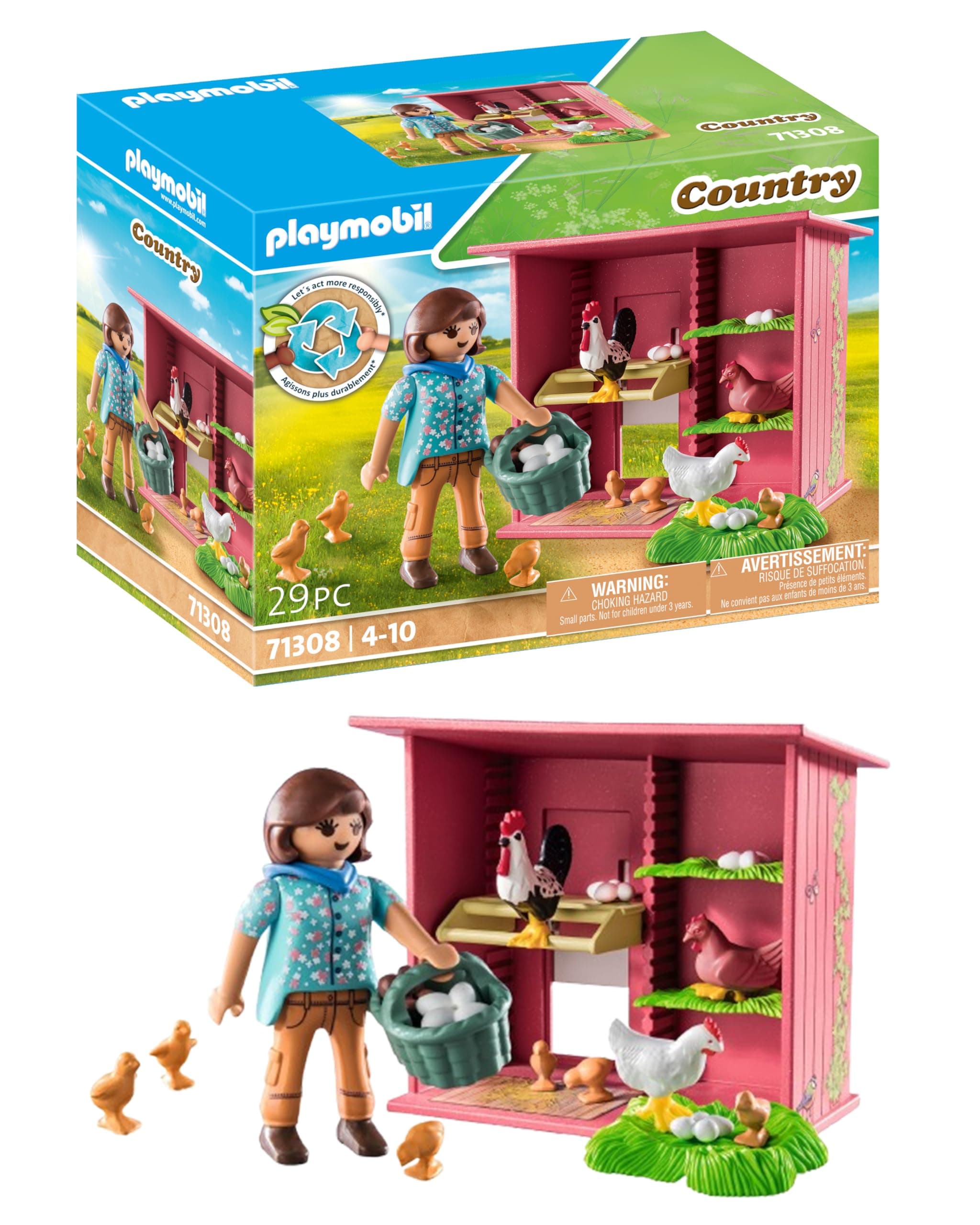 71308 Country Hen House, a colourful chicken family for your farm - chicken coop with a rooster, hens, and chicks, fun imaginative role-play, playsets suitable for children ages 4+