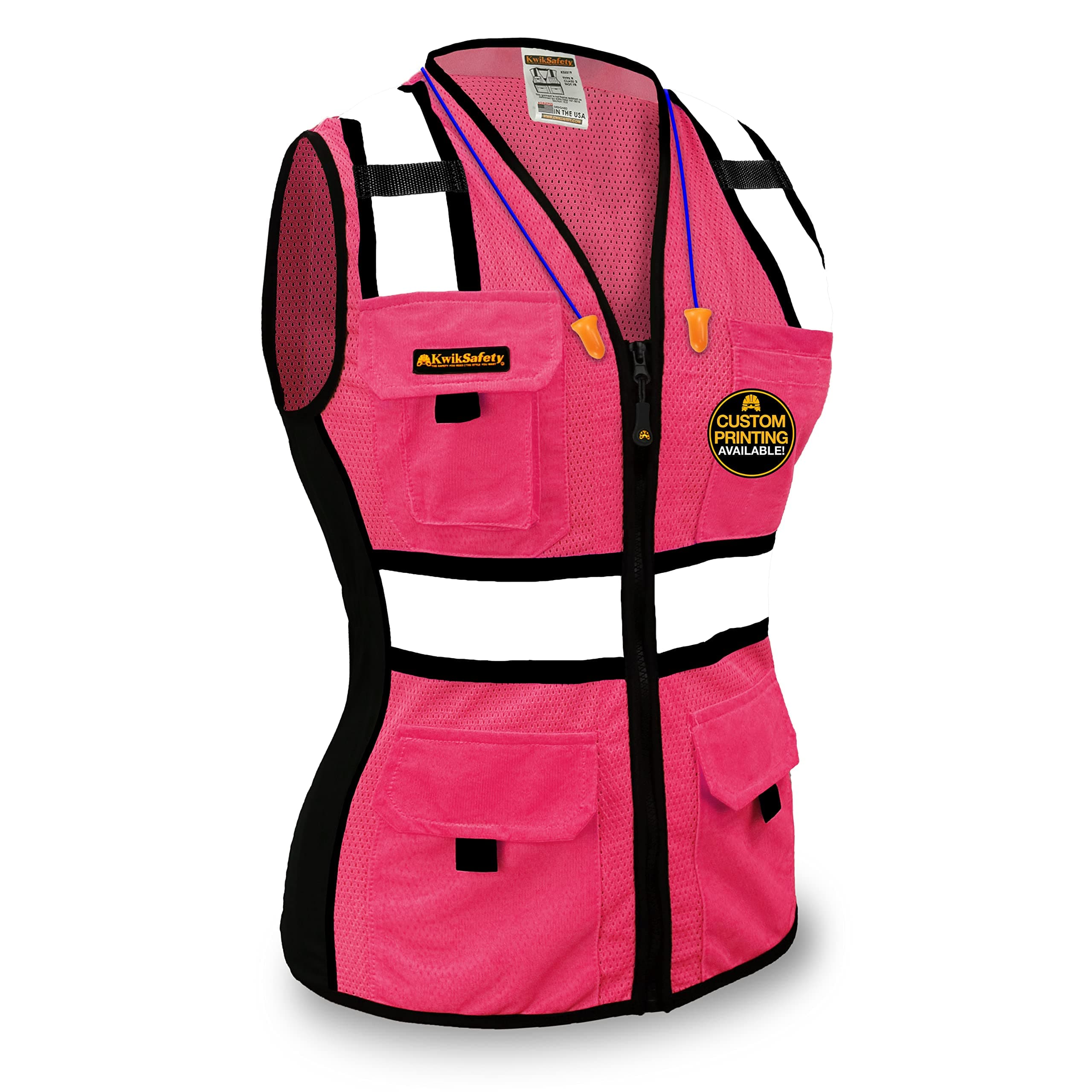 KwikSafety | Charlotte, NC| Firefly Women's Racing Sport Vest | High Performance Recreational Sport Athletic Wear High Visibility Running Cycling Jogging Walking Skiing Sleeveless Jacket | Blue Pink