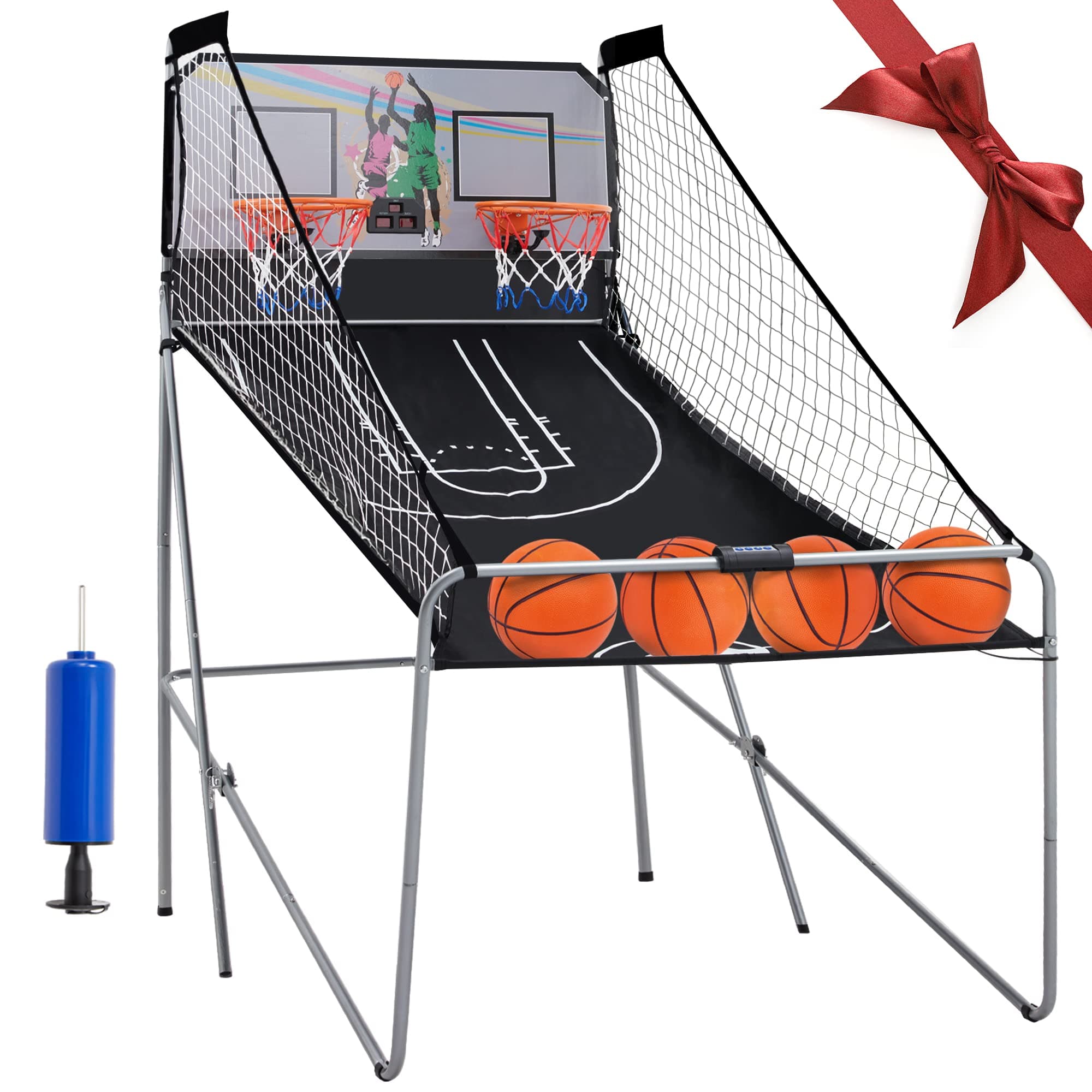 Foldable Electronic Dual Basketball Arcade Game,Double Shot 2 Player, 8 Game Options w/4 Balls LED Scoring System & Indoor Basketball Game for Youth, Adults
