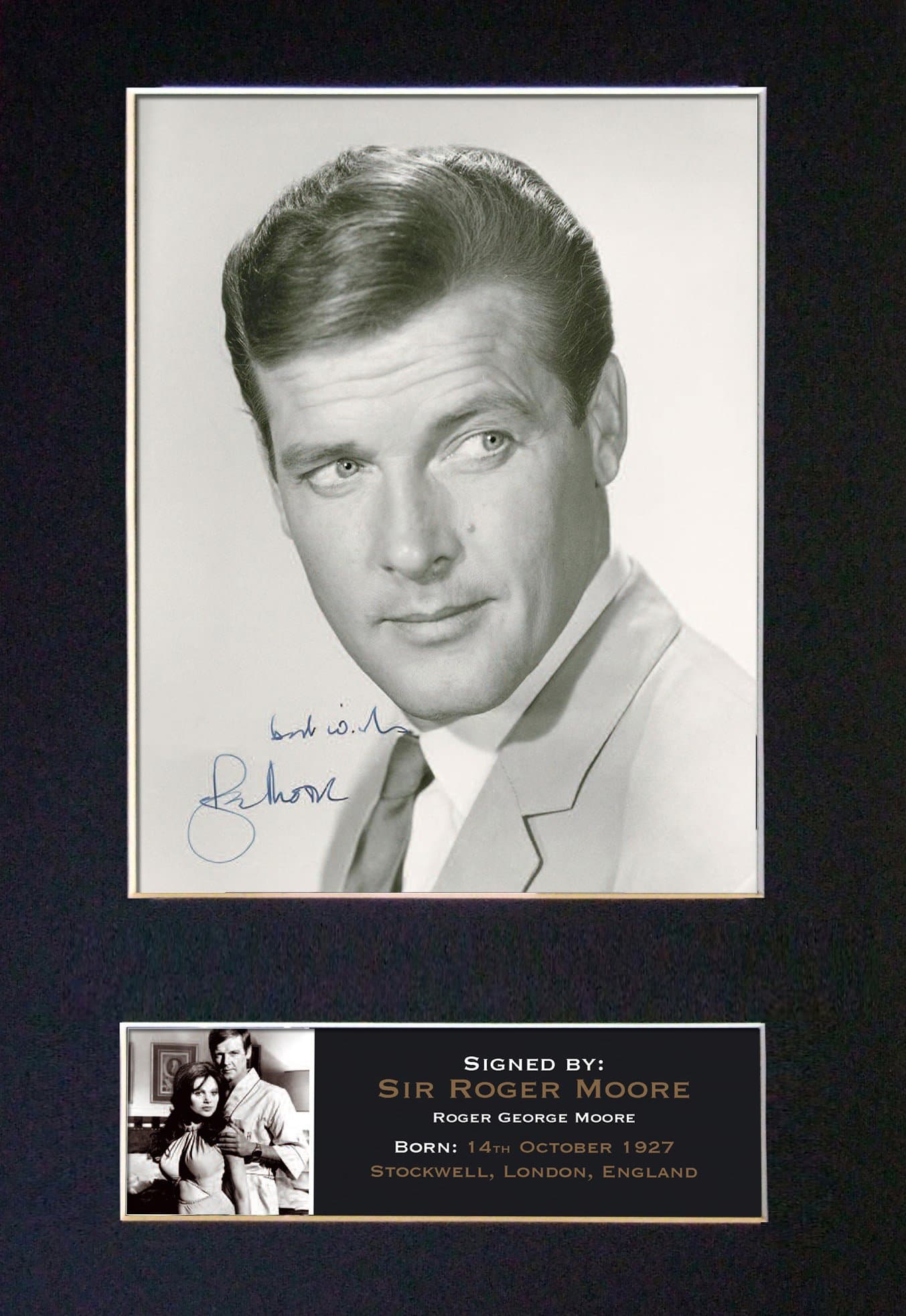 SIR ROGER MOORE James Bond 007 Signed Autograph Mounted Photo Reproduction PRINT A4 Rare Perfect Birthday (297 x 210mm) #274 (Mount & Print (Not Framed))