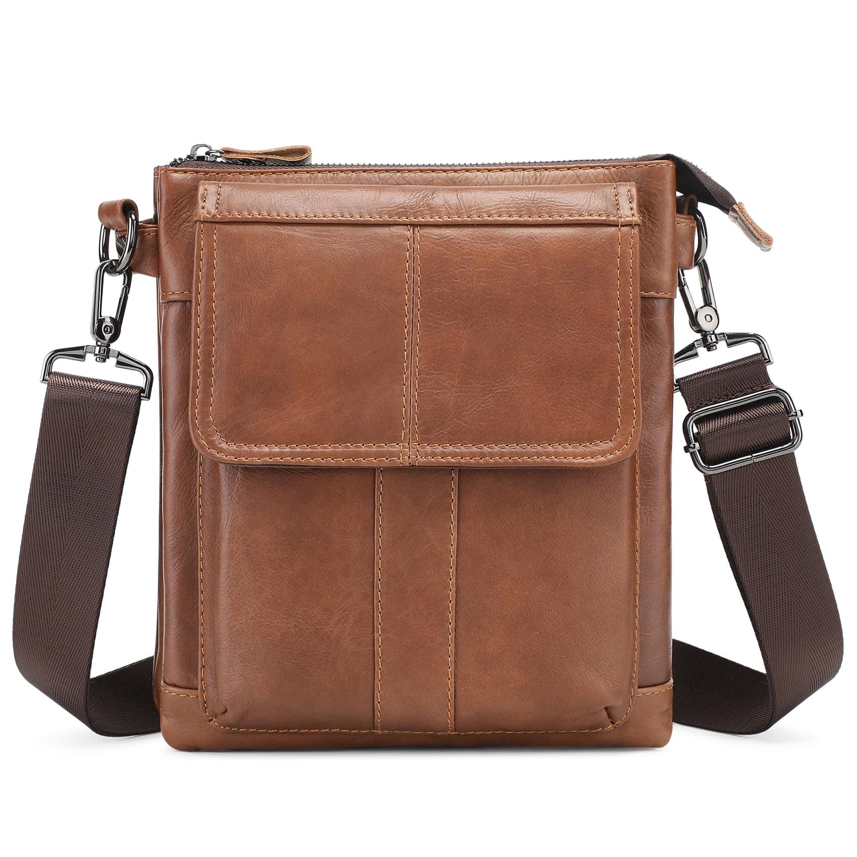 Men's Genuine Leather Shoulder Bags Retro Crossbody Bags for Men Brown Messenger Bag Casual Travel Bag for Phone Wallet Keys Passport Glasses
