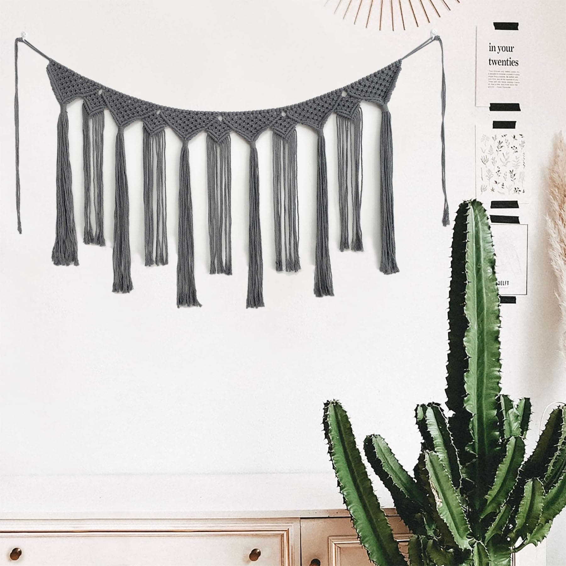 Youngeast Handmade Boho Macrame Wall Hanging Home Décor Woven Tapestry 39.5 x 15.7 Inches